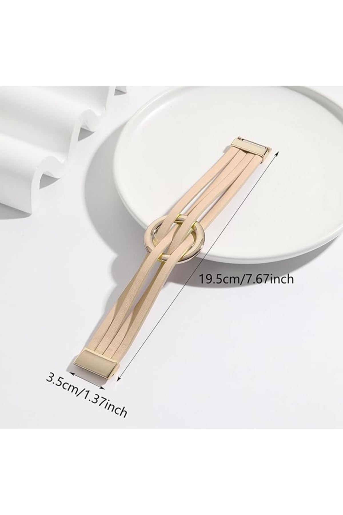 Krem Suni Derili Gold Tokalı Bileklik, Mıknatıslı