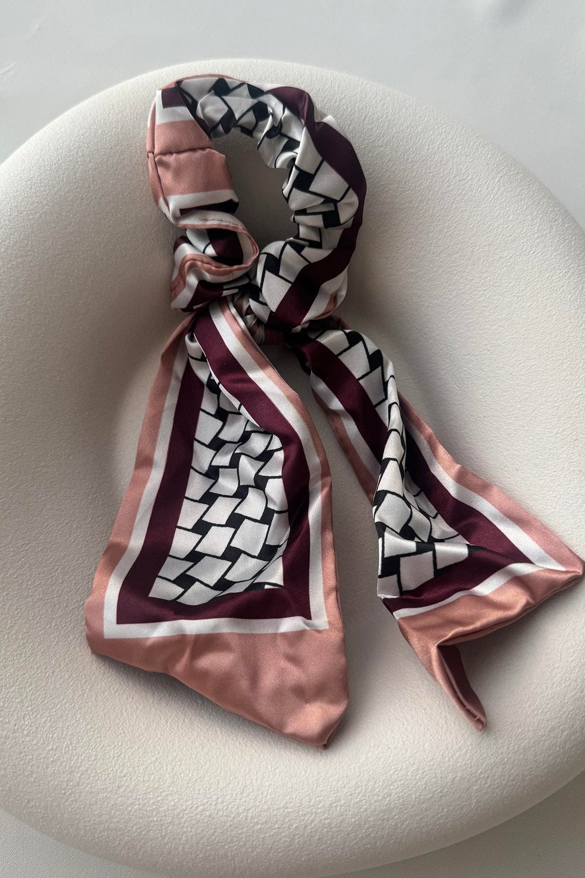 Bordo Saten Şık Abiye Günlük Lastik Toka