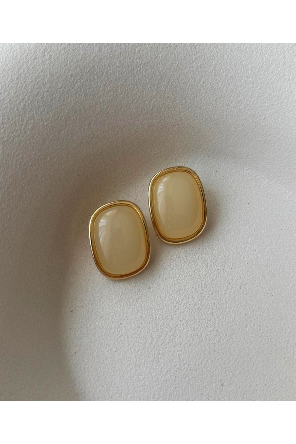 Gold Krem Taşlı Hafif Kadın Küpe