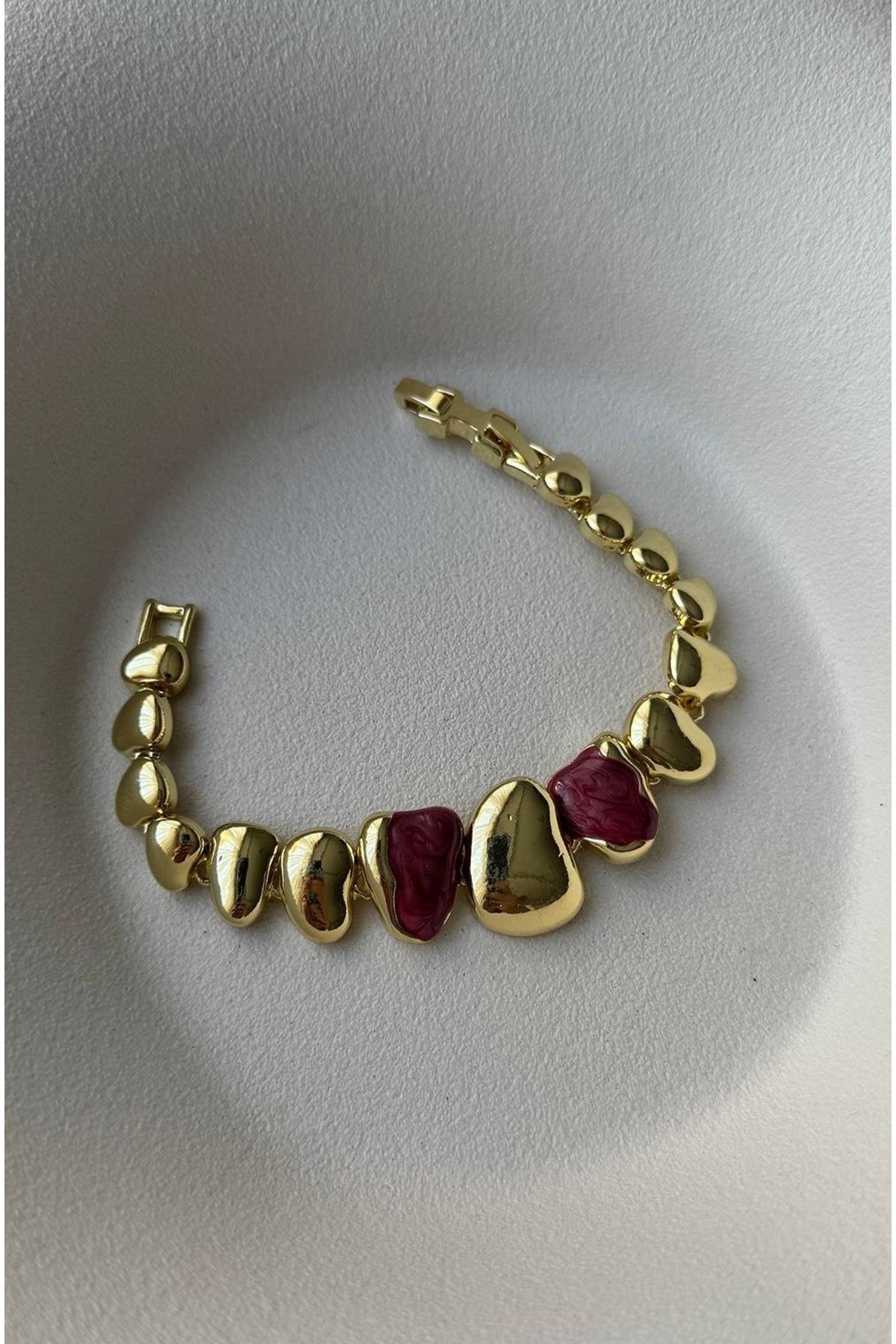 Bordo Mineli Gold Kadın Bileklik