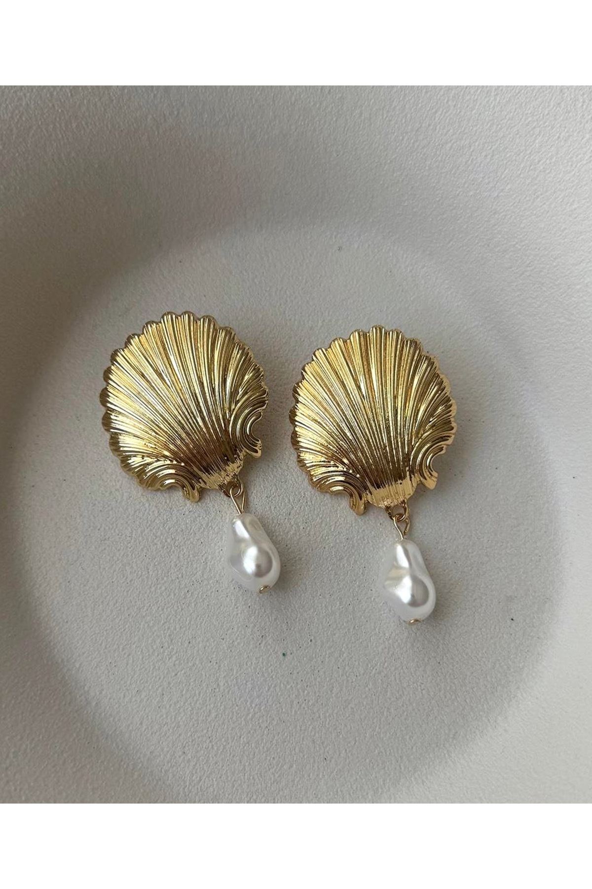 İncili Midye Marka Gold Kadın Küpe