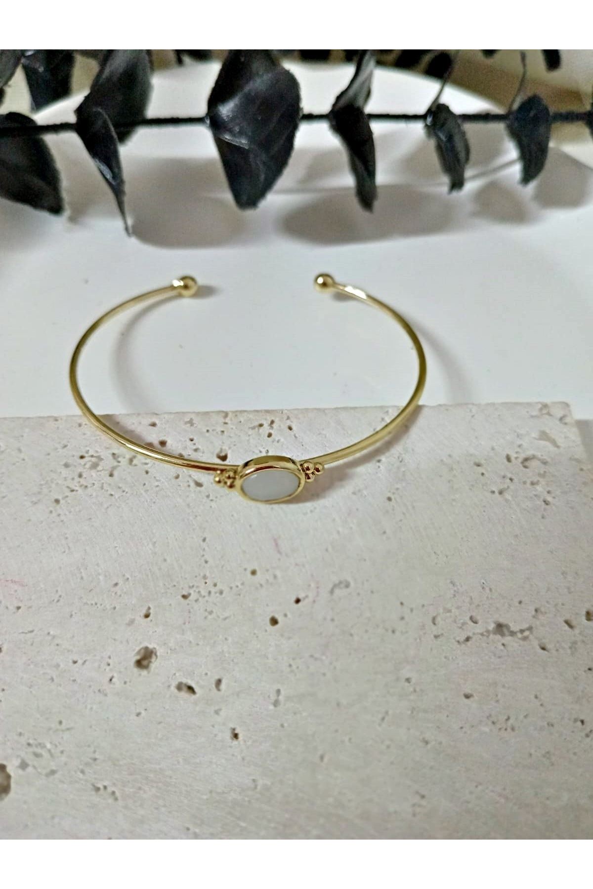Gold Beyaz Taşlı Çıtır Bilezik