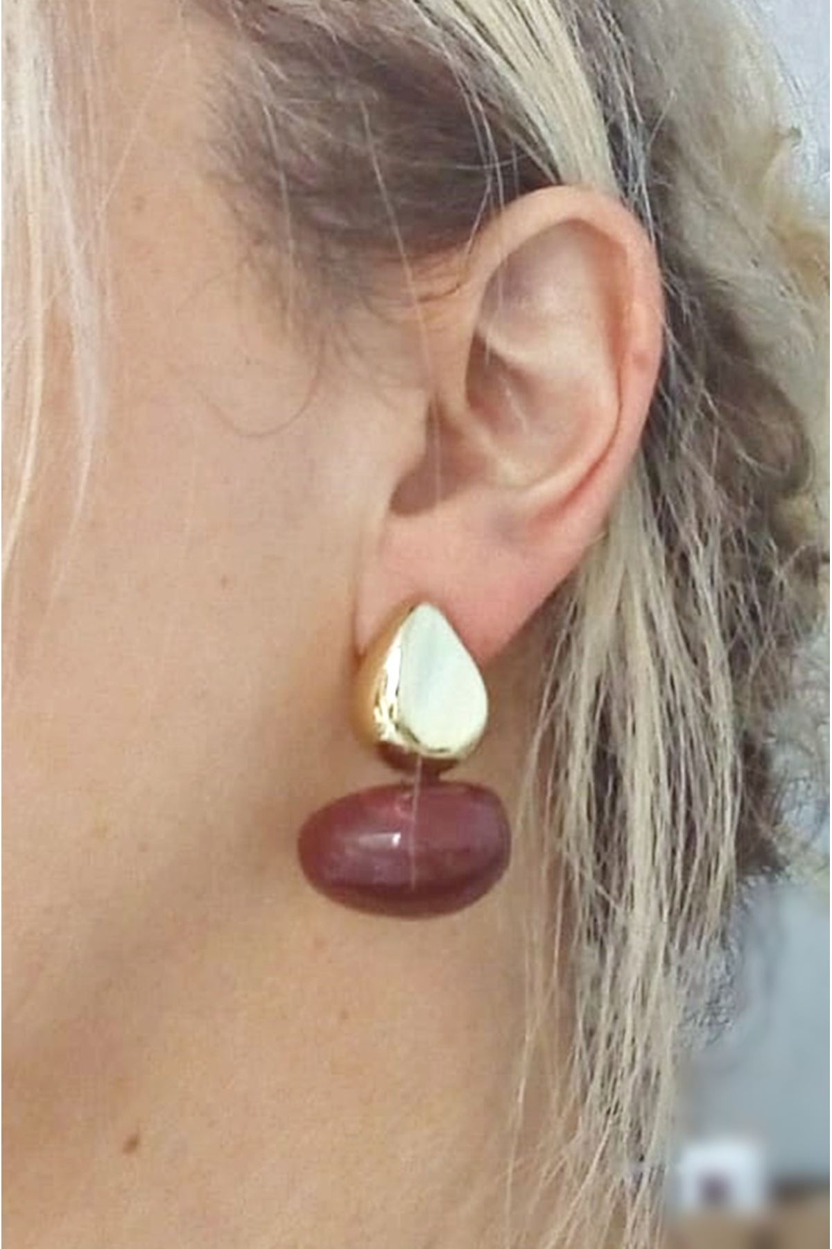 Bordo Gold Bonbon Hafif Şık Küpe