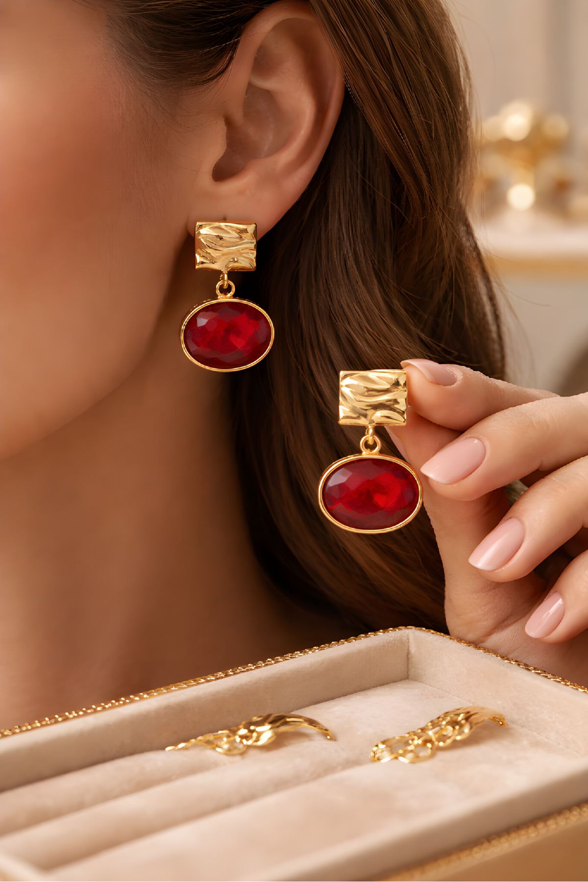 Gold Bordo Küpe