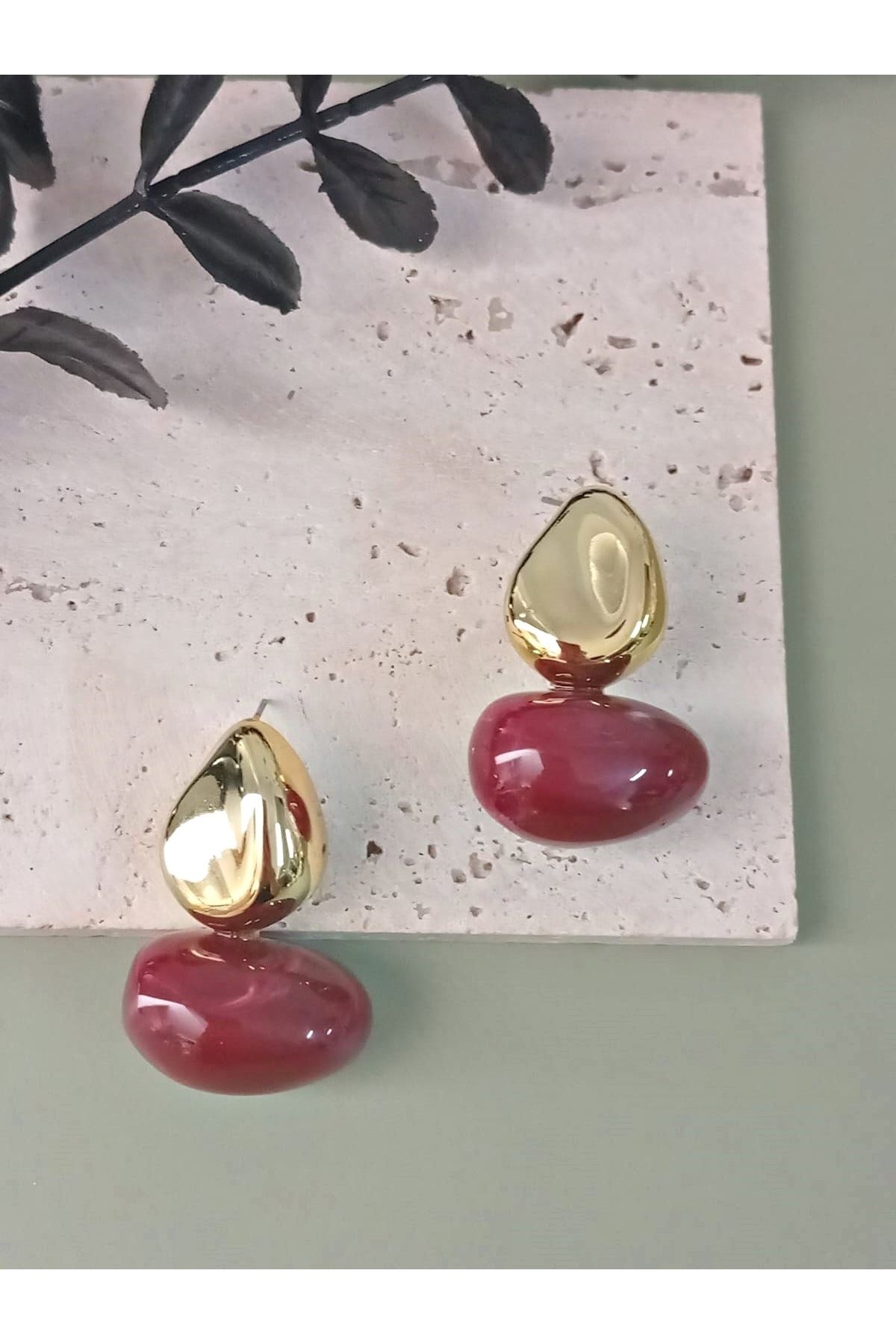 Bordo Gold Bonbon Hafif Şık Küpe