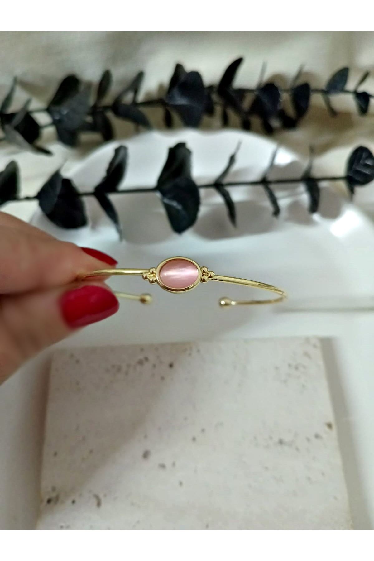 Gold Pembe Taşlı Çıtır Bilezik