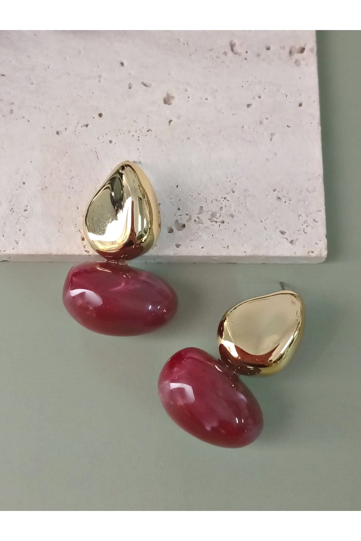Bordo Gold Bonbon Hafif Şık Küpe