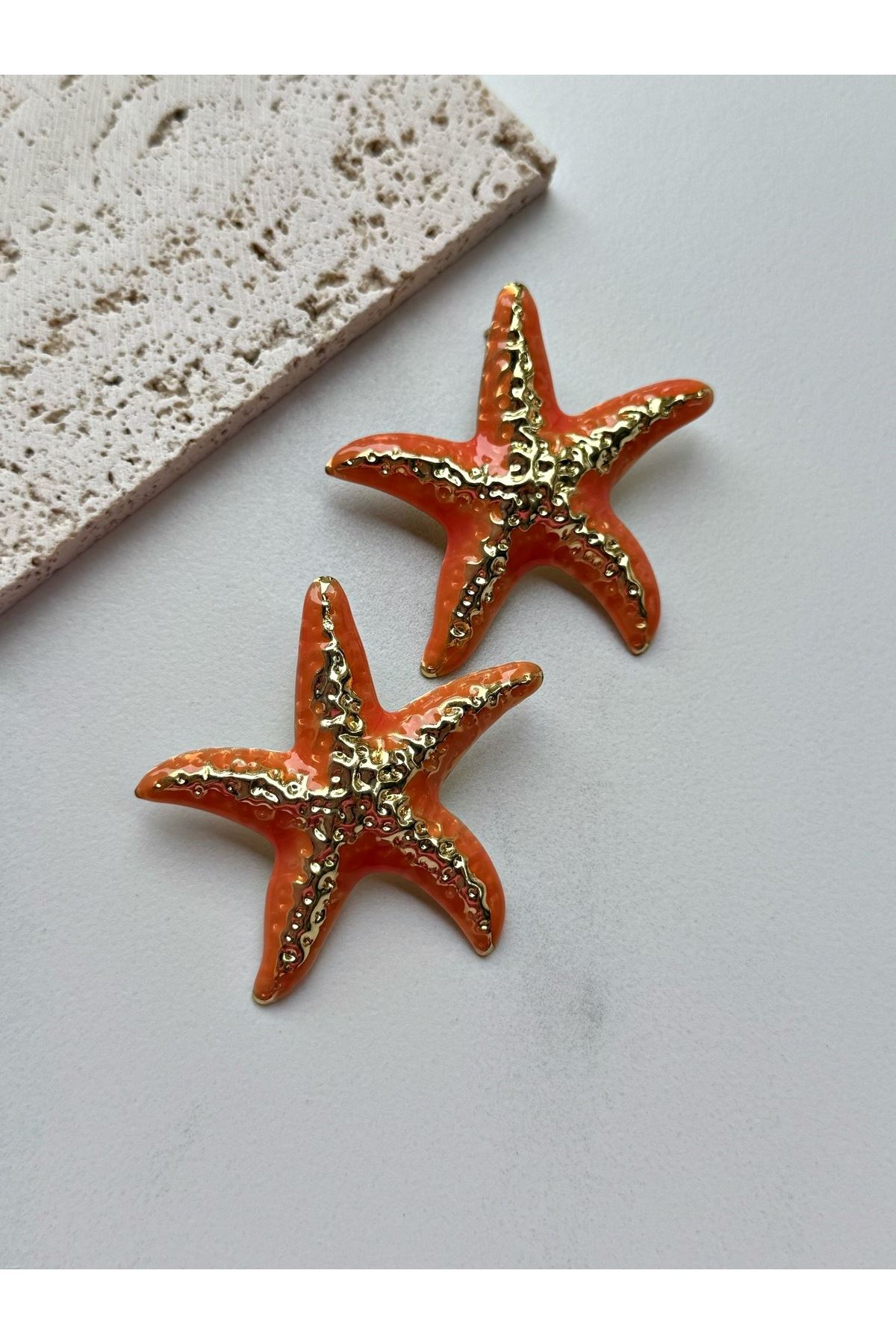 Turuncu Deniz Yıldızı Kadın Küpe