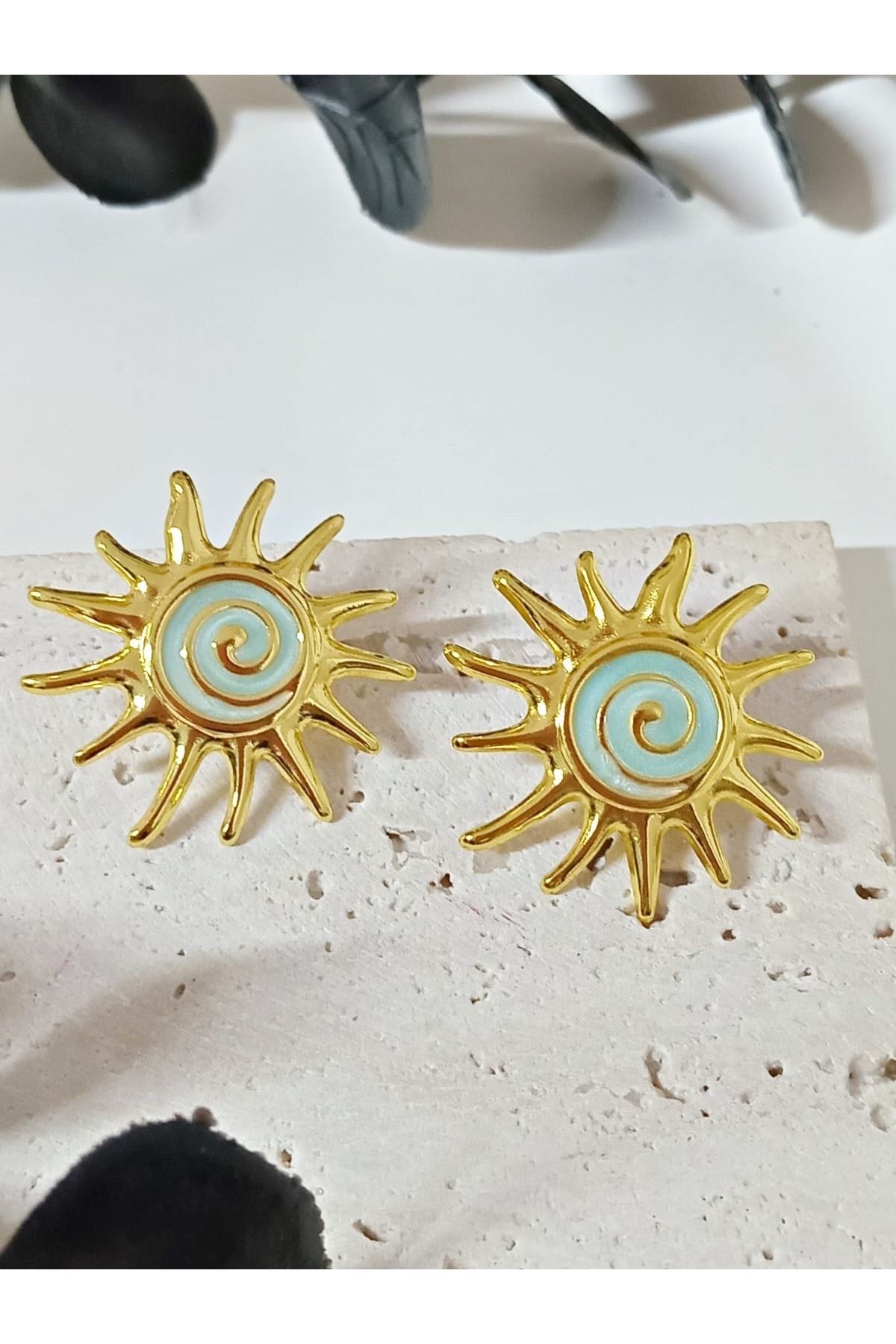 Paslanmaz Çelik Yeşil Gold Güneş Çok Şık Kadın Küpe
