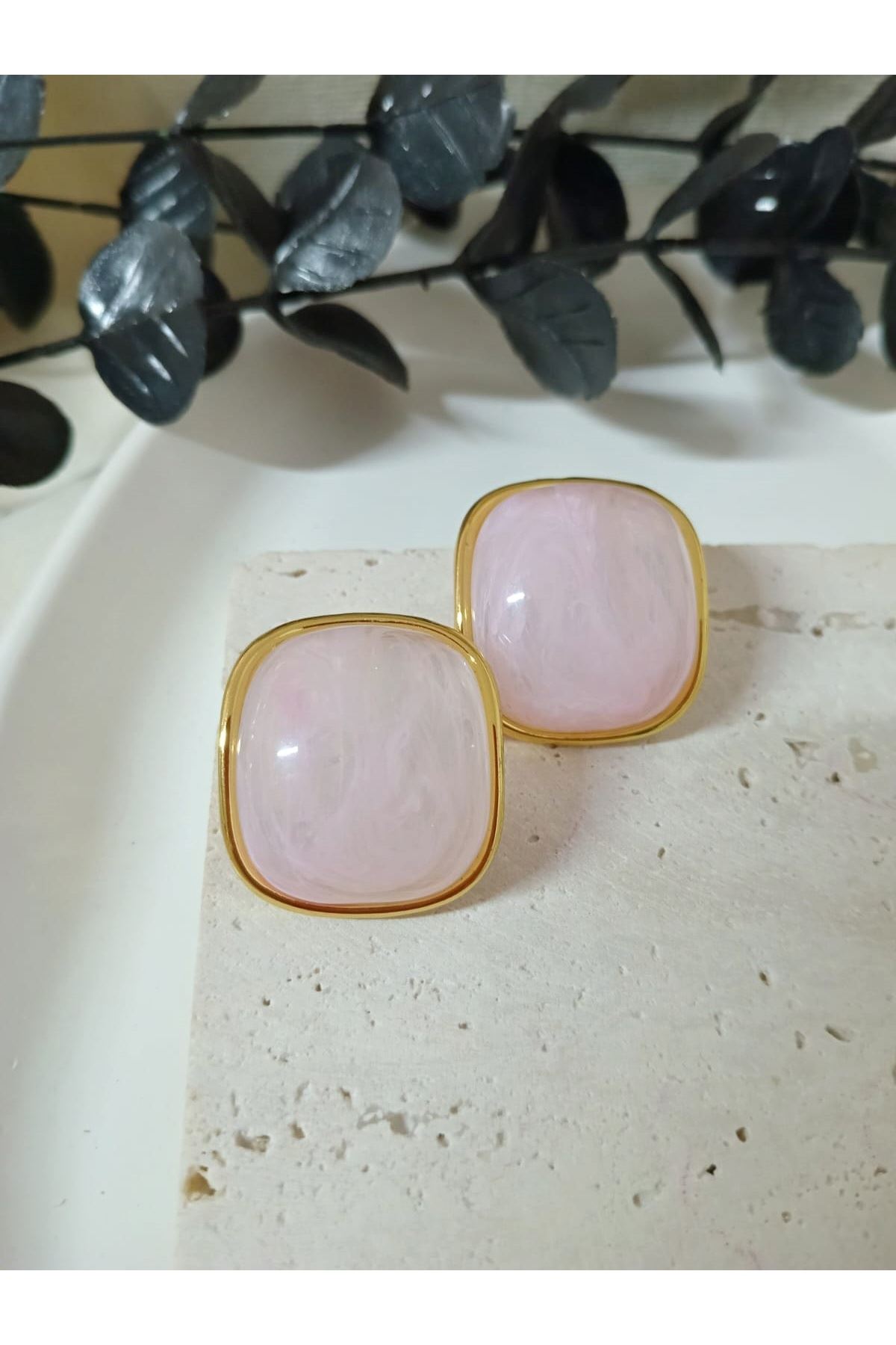 3 Çift Çelik Mavi Pembe Turuncu Yelpaze Küpe Seti