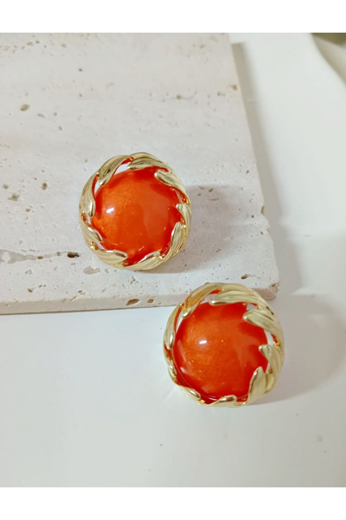 Turuncu Gold Çok Şık Kadın Küpe