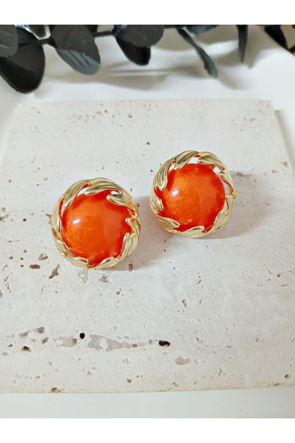 Turuncu Gold Çok Şık Kadın Küpe