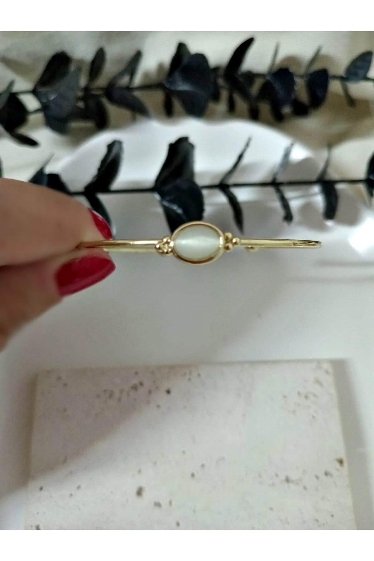 Gold Beyaz Taşlı Çıtır Bilezik