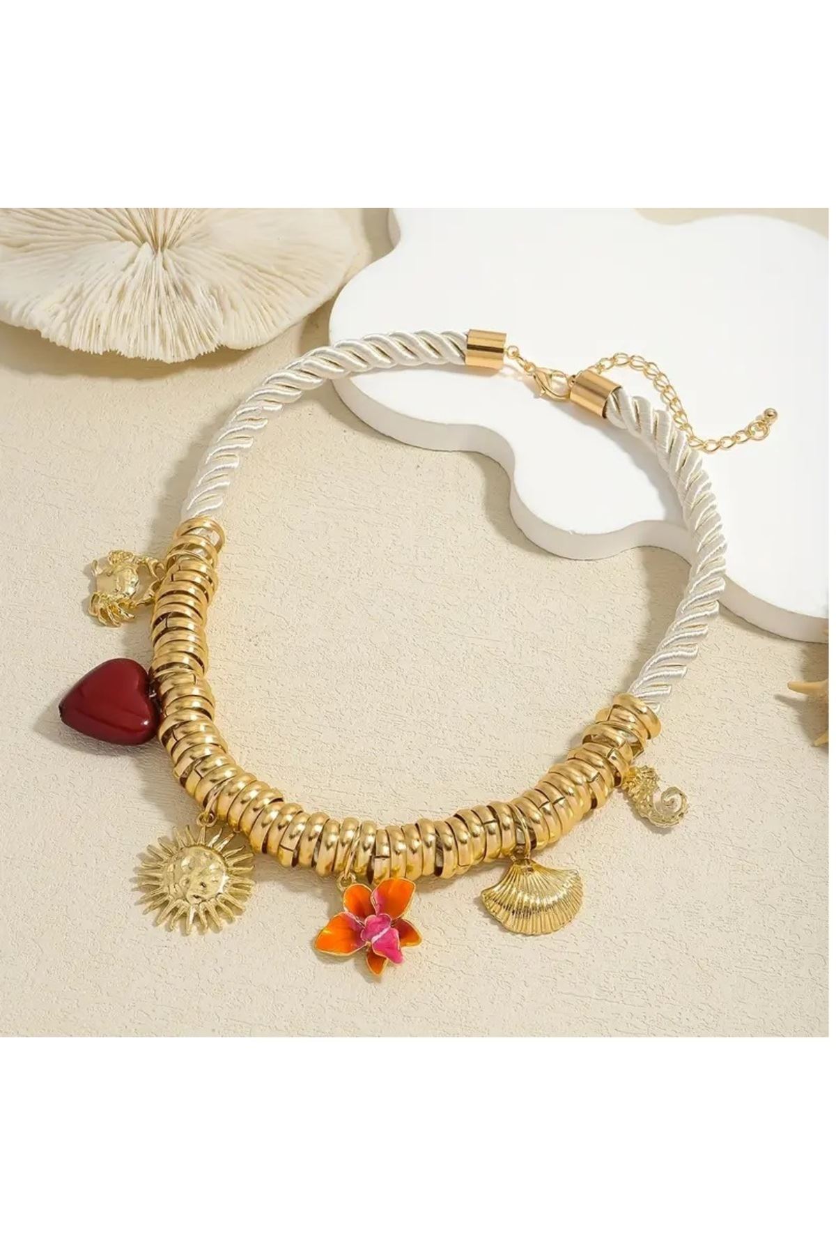 Marka Kolye, Güneş Kalp Denizatı Charmlı Elegant Kolye