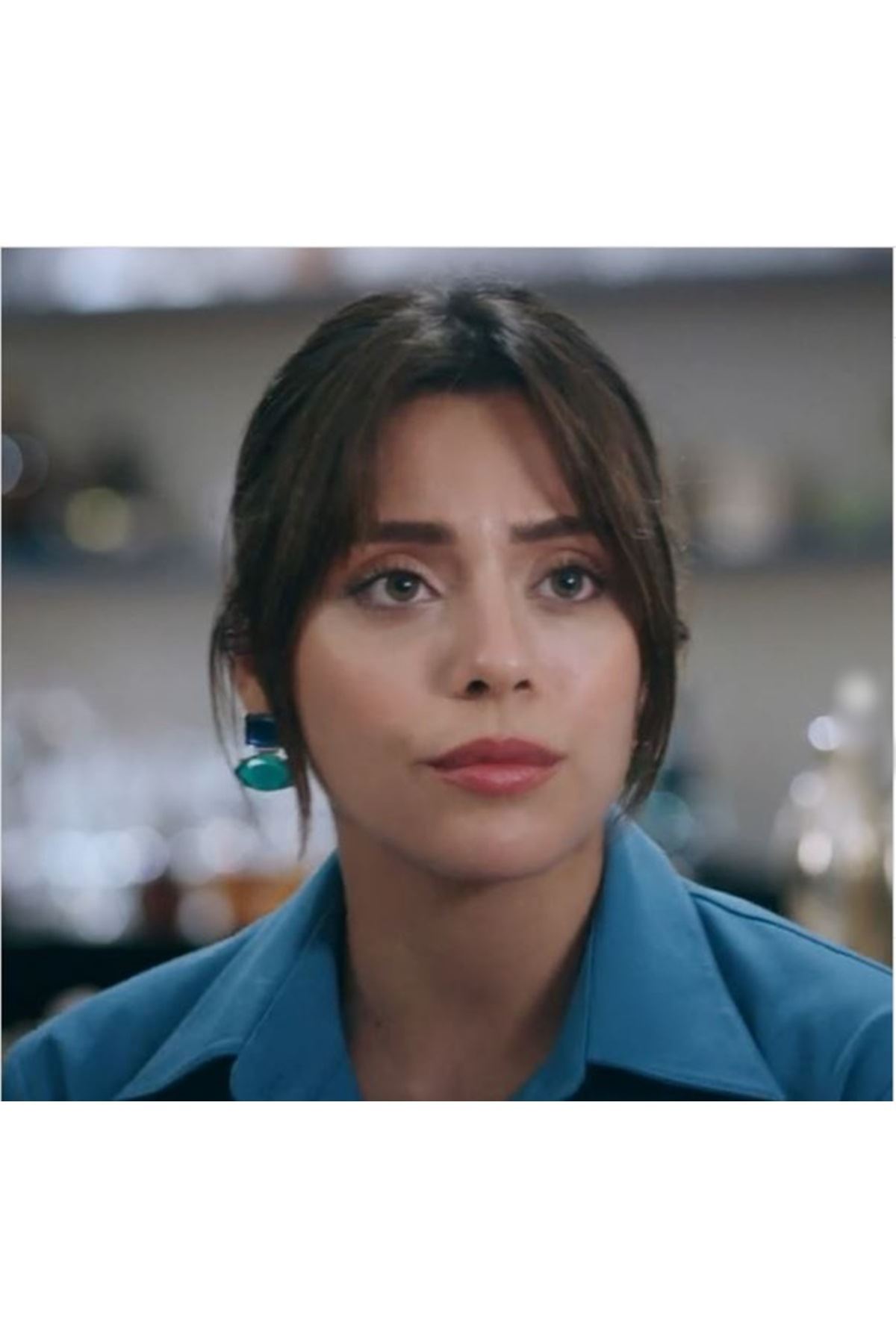 Kızılcık Şerbeti Mavi Yeşil İncili Şık Kadın Küpe