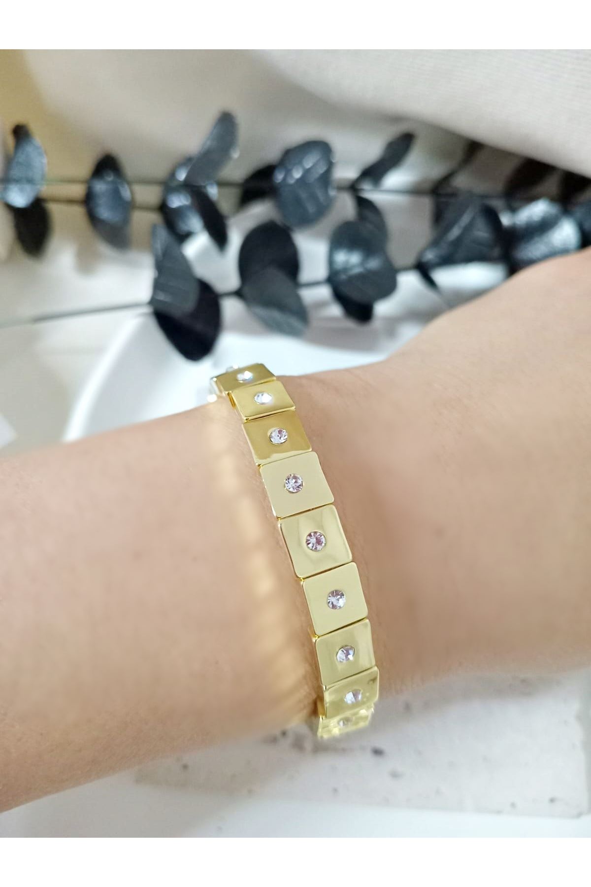 Gold Taşlı Lastikli Elegant Bilezik, Bileklik
