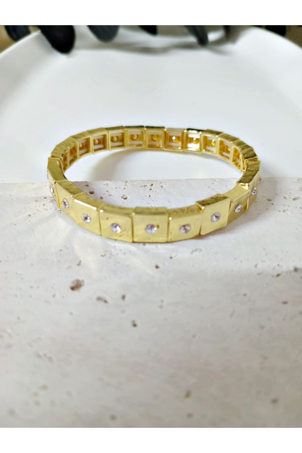 Gold Taşlı Lastikli Elegant Bilezik, Bileklik