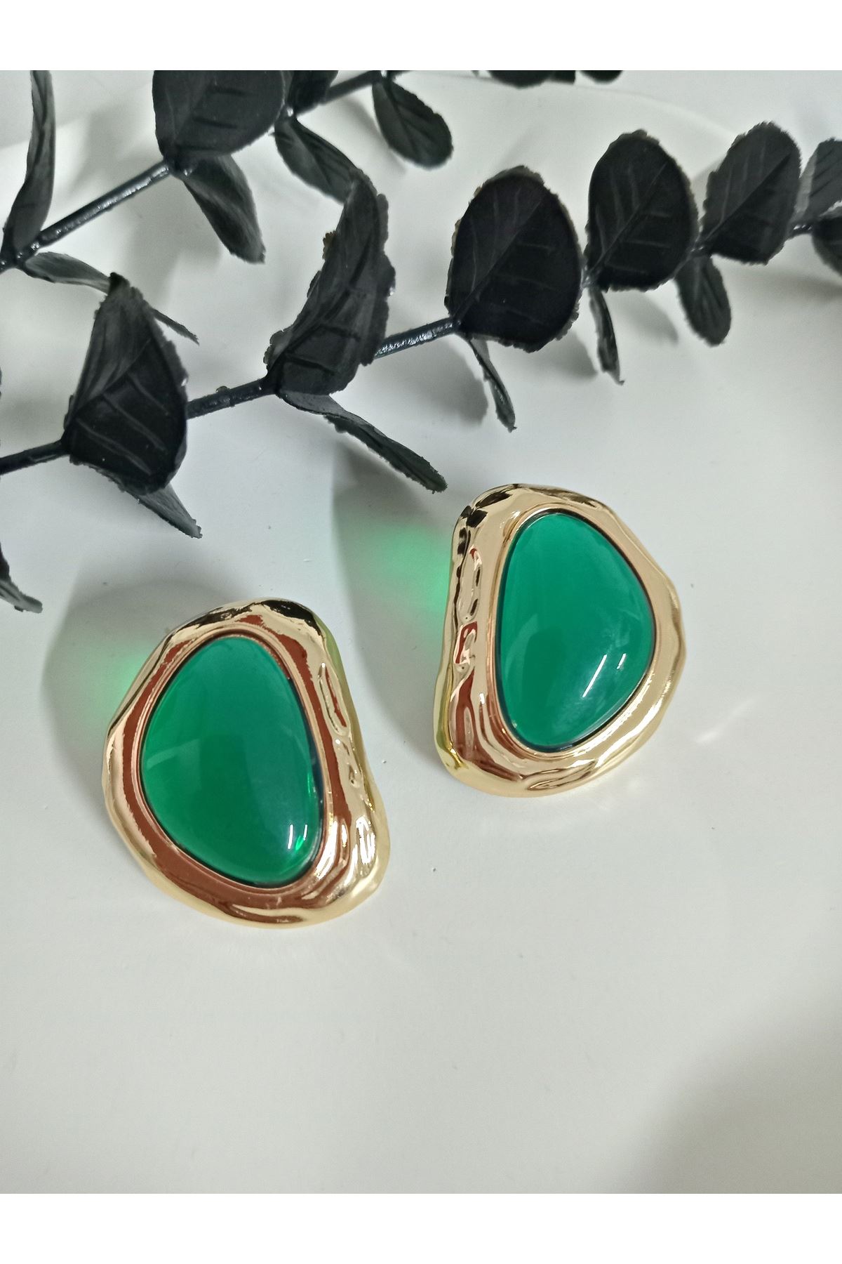 Marka Küpe, Zümrüt Yeşili Gold Hafif Kadın Küpe
