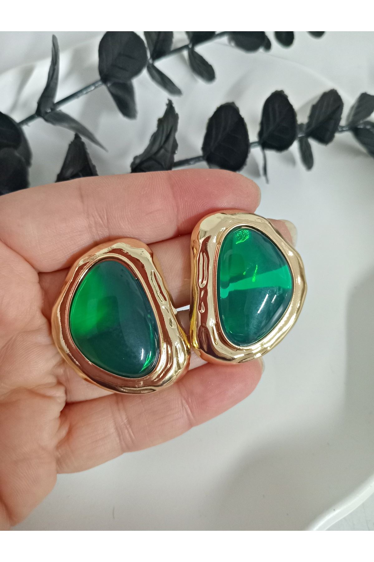 Marka Küpe, Zümrüt Yeşili Gold Hafif Kadın Küpe