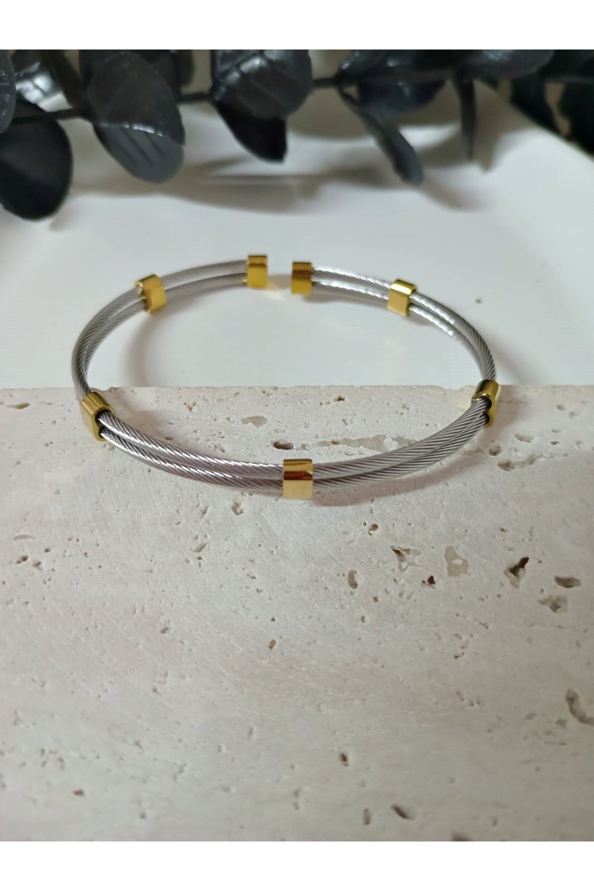 Xuping Gold-Gümüş Mix Unisex Bileklik, Renk Atmaz
