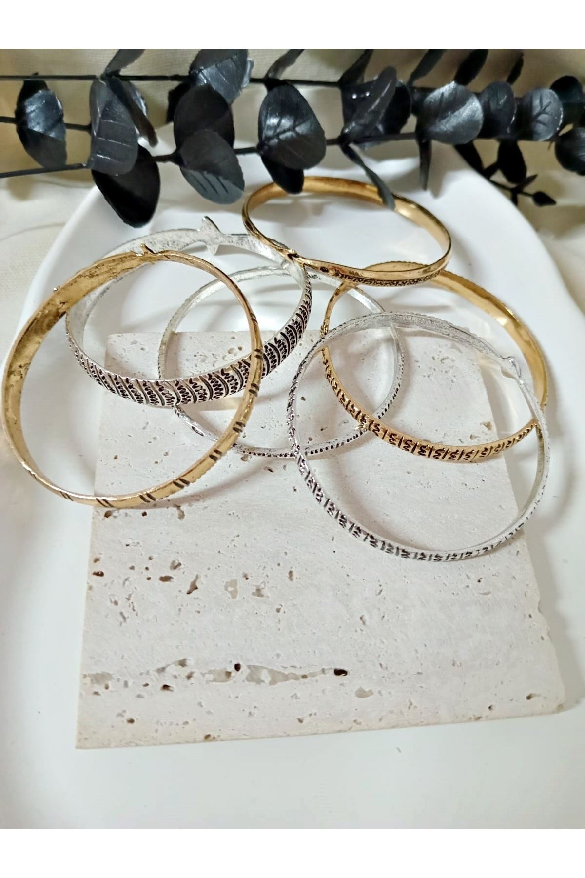 6 Adet , Gold-gümüş Çoklu Balık Bilezik, Çap:6,4cm