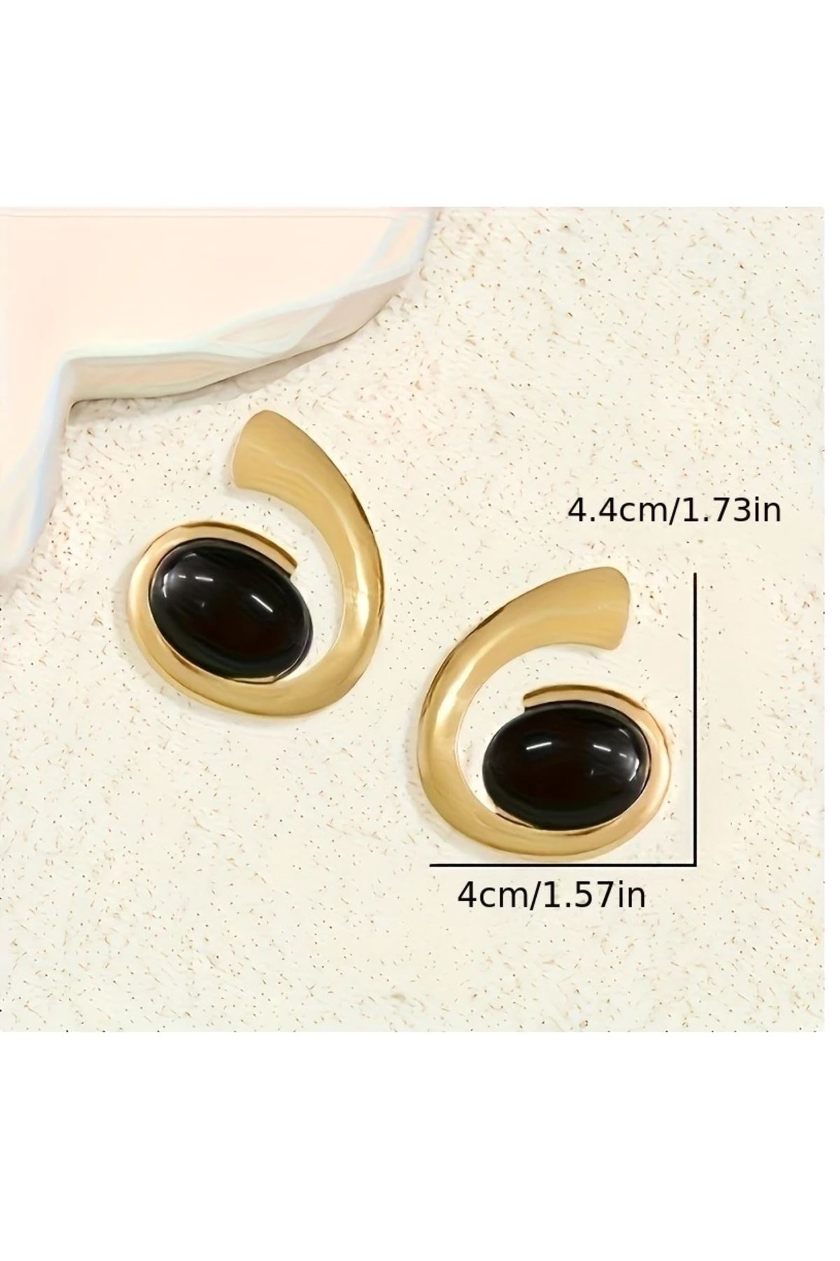 Gold Siyah Spiral Şık Kadın Küpe