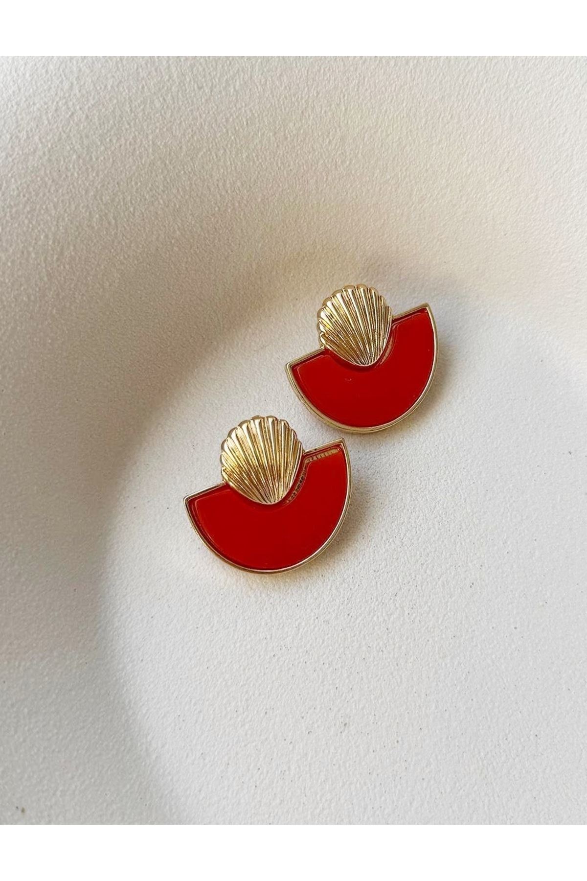 Gold Turuncu Midye Hafif Şık Kadın Küpe