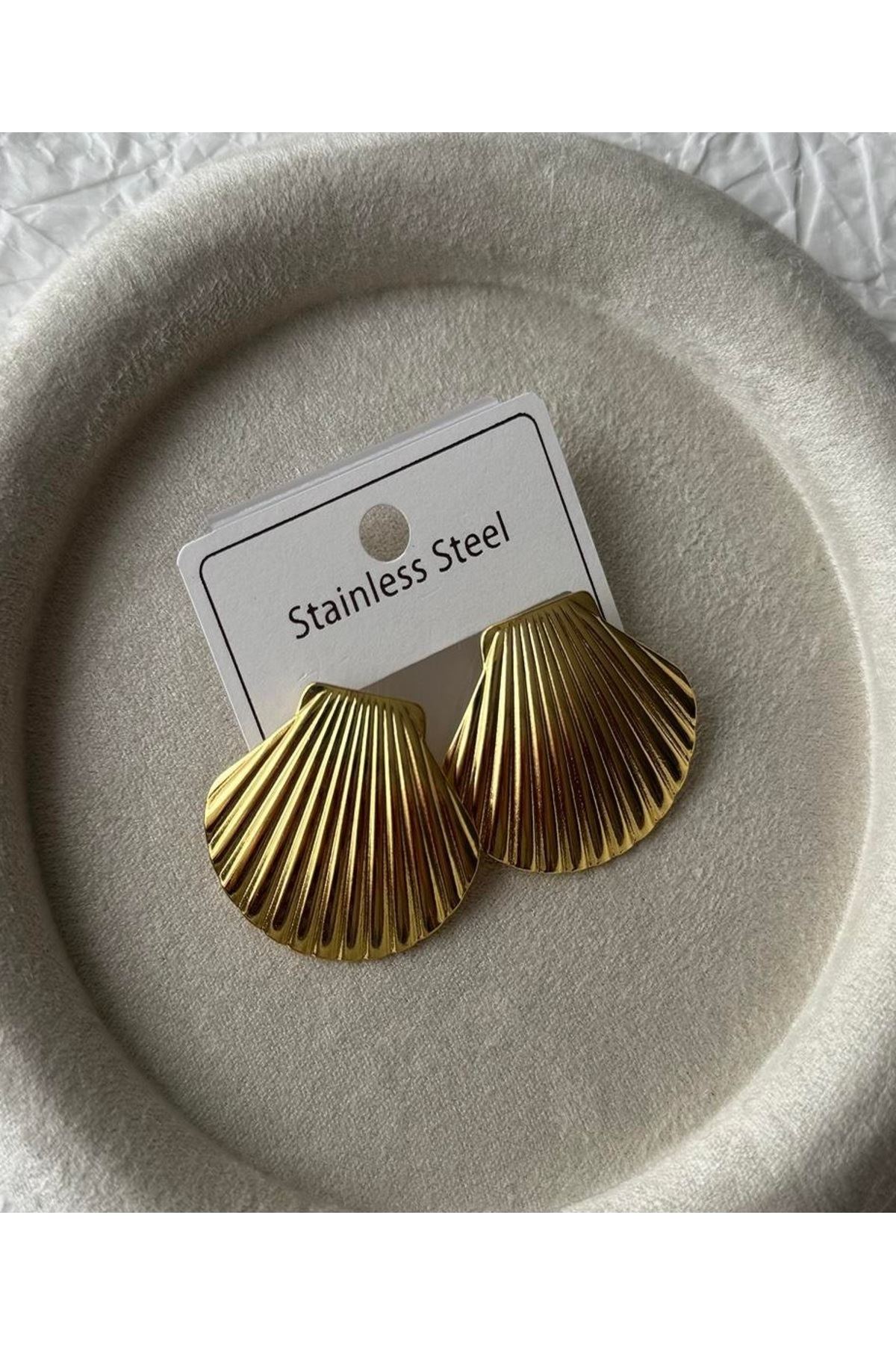 Çelik Midye Gold Hafif Kadın Küpe