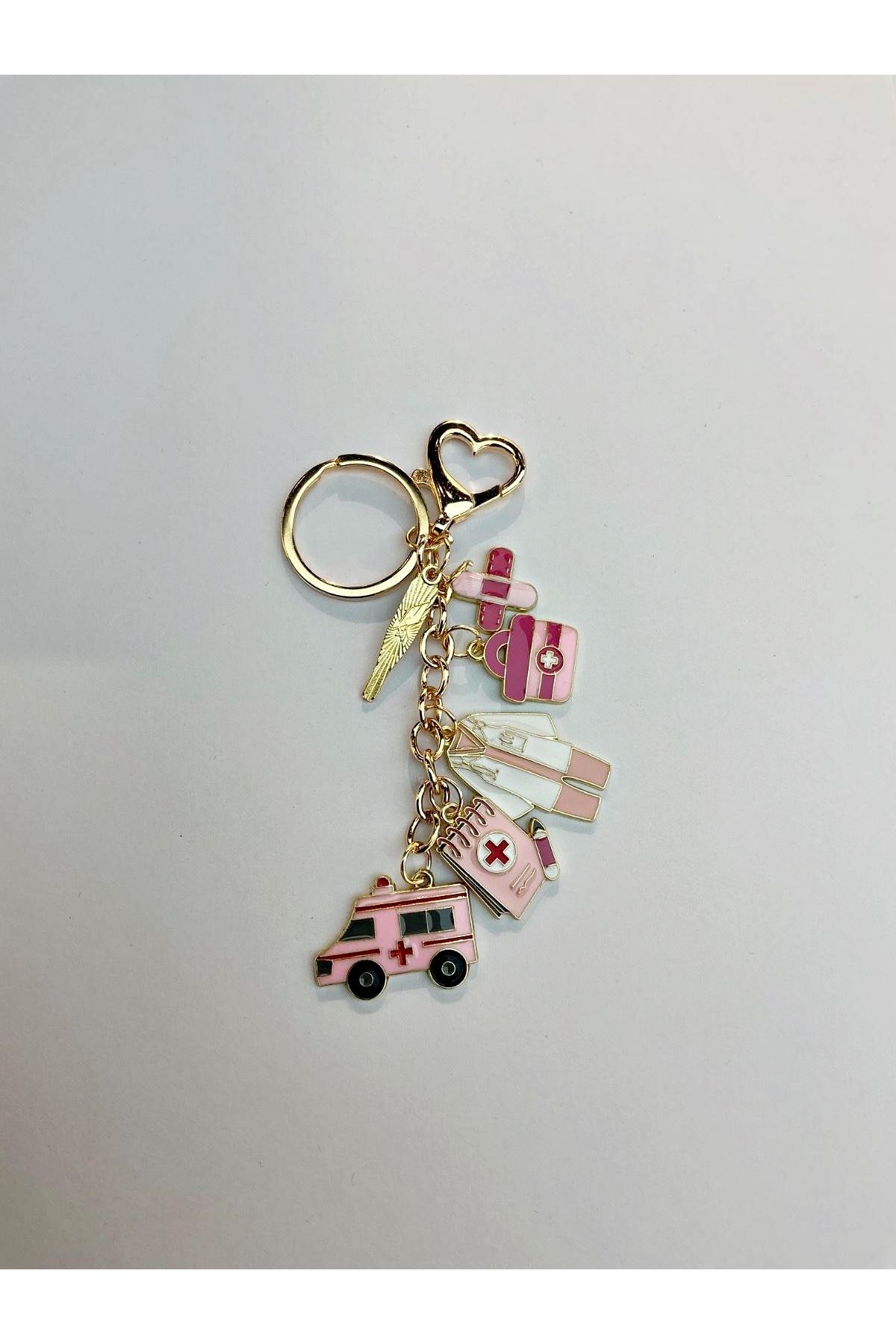 Pembe Ambulans Acil Çanta Süsü Aksesuarı , Meslekler Anahtarlık