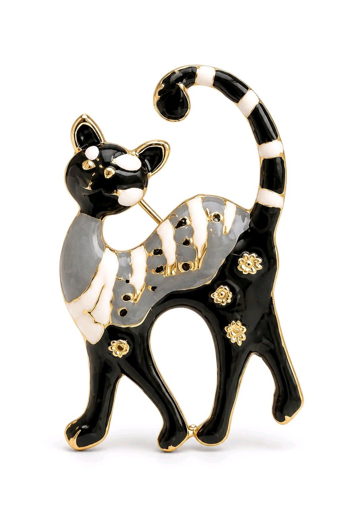Grili Siyah Kedi Broş, Uzunluk:4cm Genişlik: 3,5cm