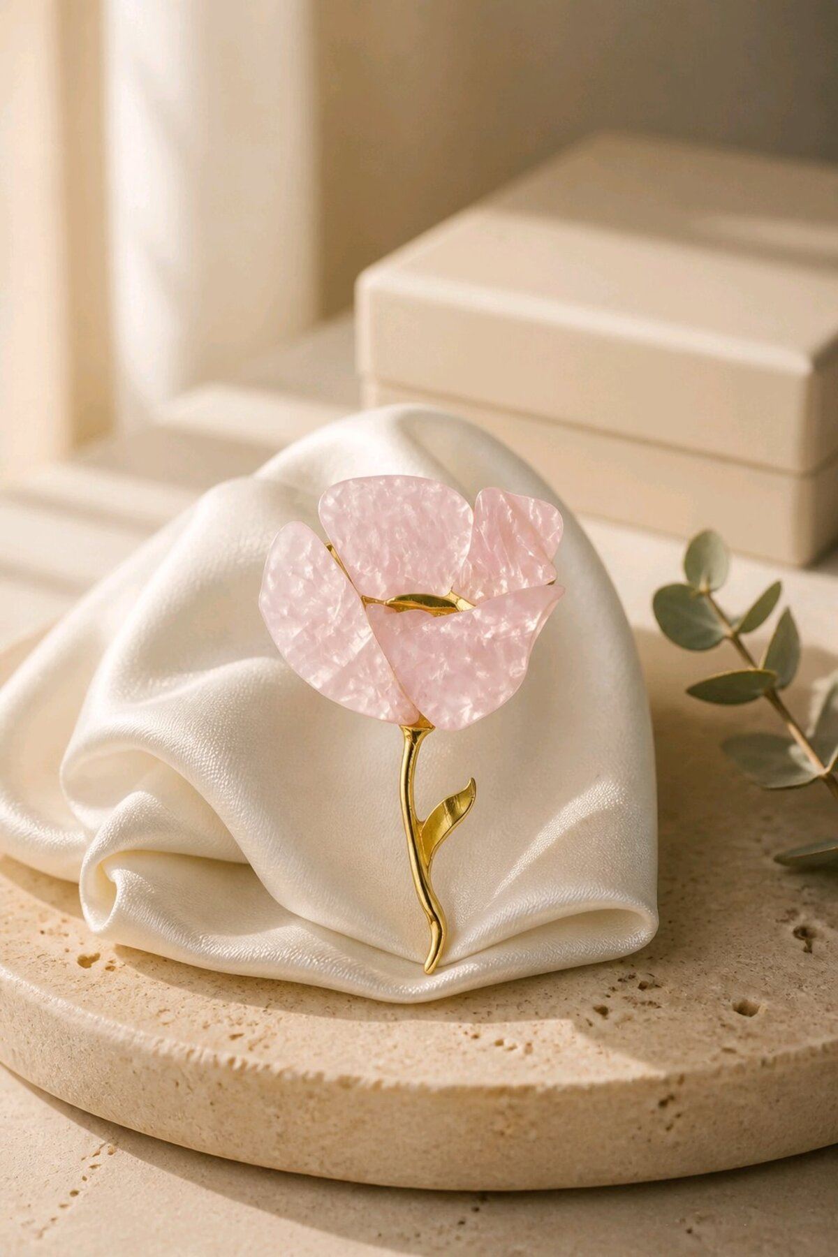 Pembe Gold Çiçek Broş, Yaka Broşu, Çanta Broşu