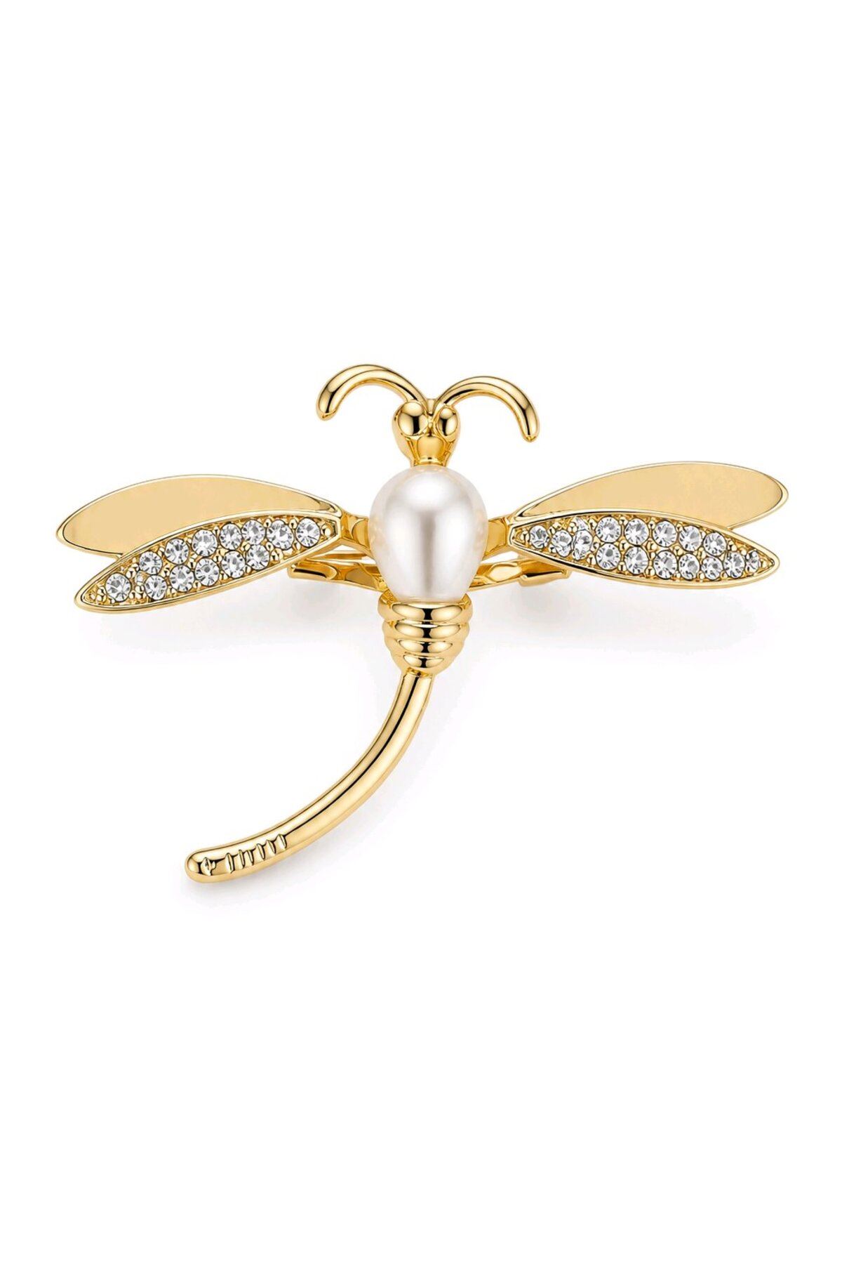 İncili Sarı Yusufçuk Broş, Yaka Broşu, Uzunluk: 4cm Genişlik: 6cm