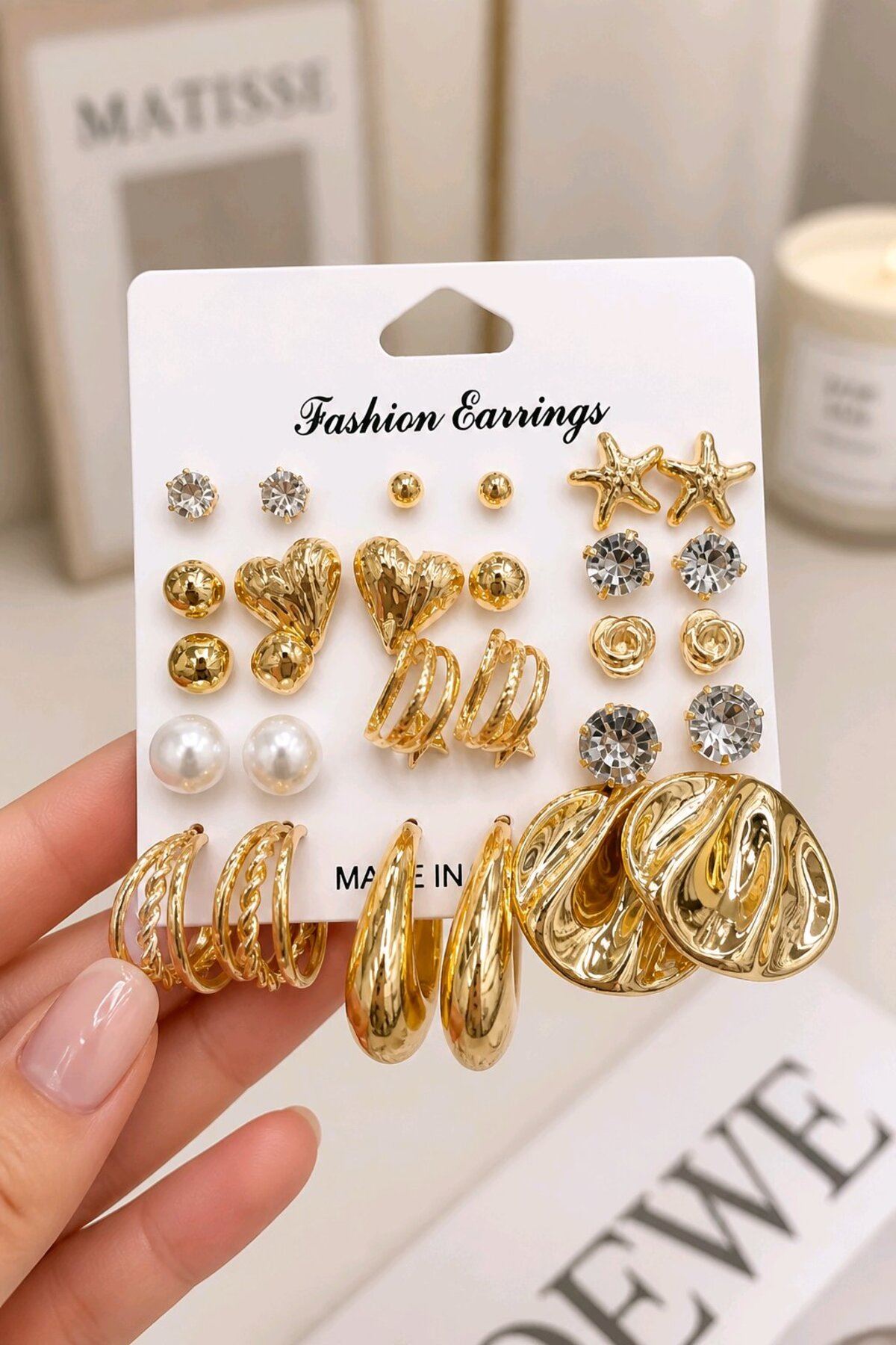 Gold 15 Çift 30 Adet Küçük Kombin Küpe Seti