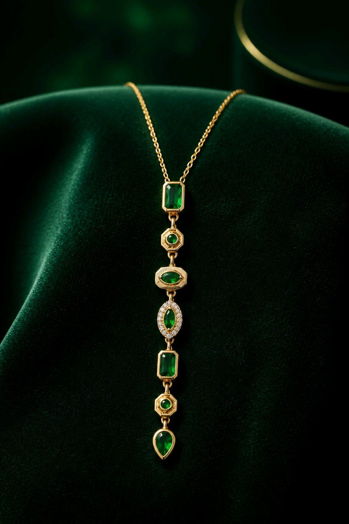 Gold Yeşil Taşlı Y Kolye