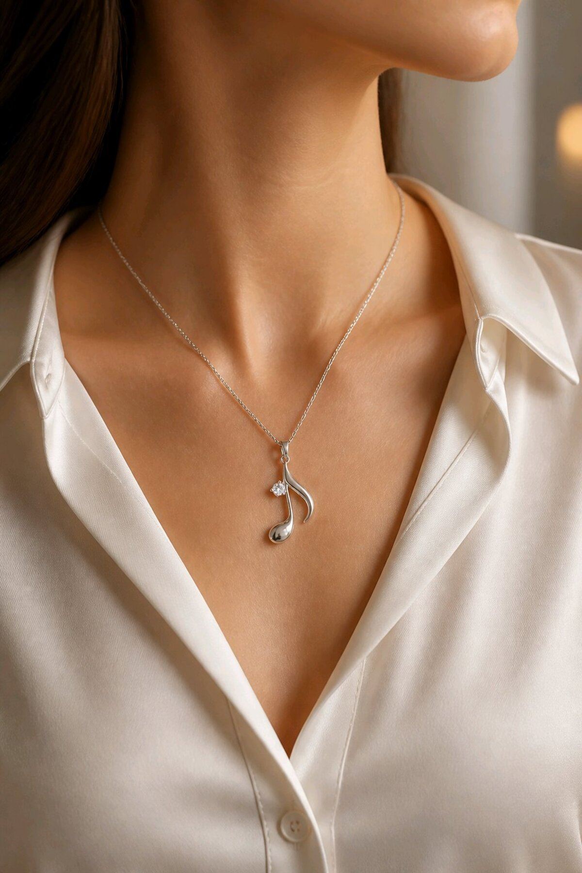 Paslanmaz Çelik Gümüş Müzik Notası Kolye