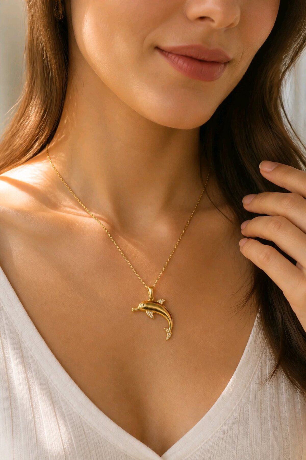 Paslanmaz Çelik Gold Yunus Kolye