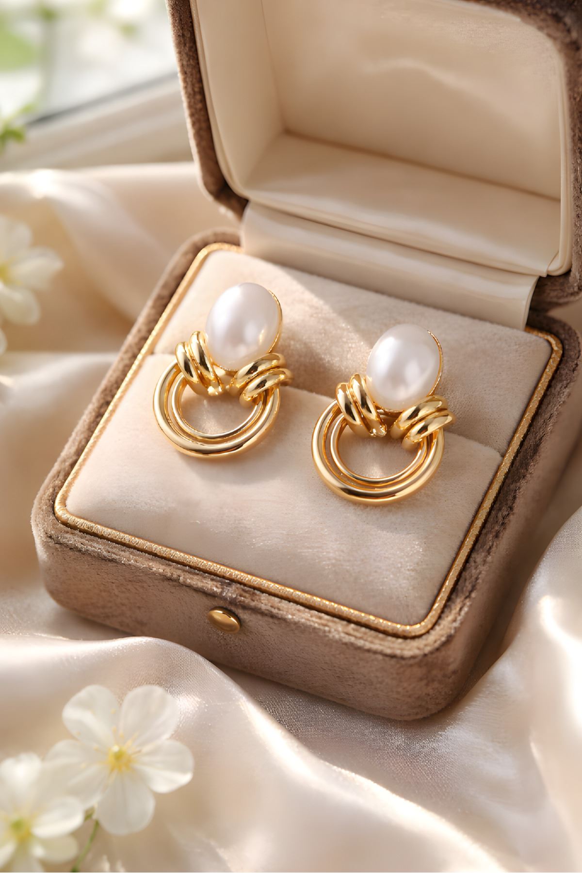 Marka Model, Beyaz İnci Hafif Gold Küpe