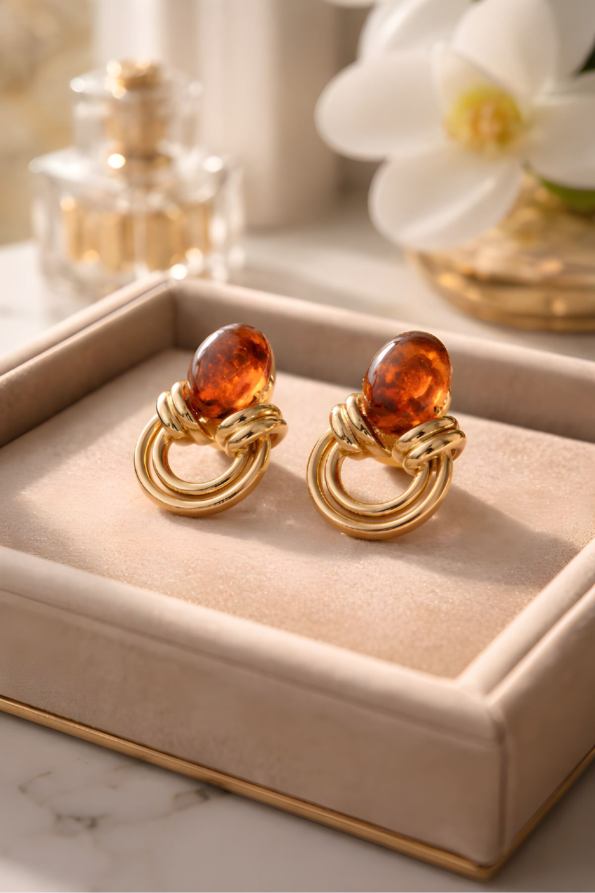 Marka Model, Kahverengi Hafif Gold Küpe