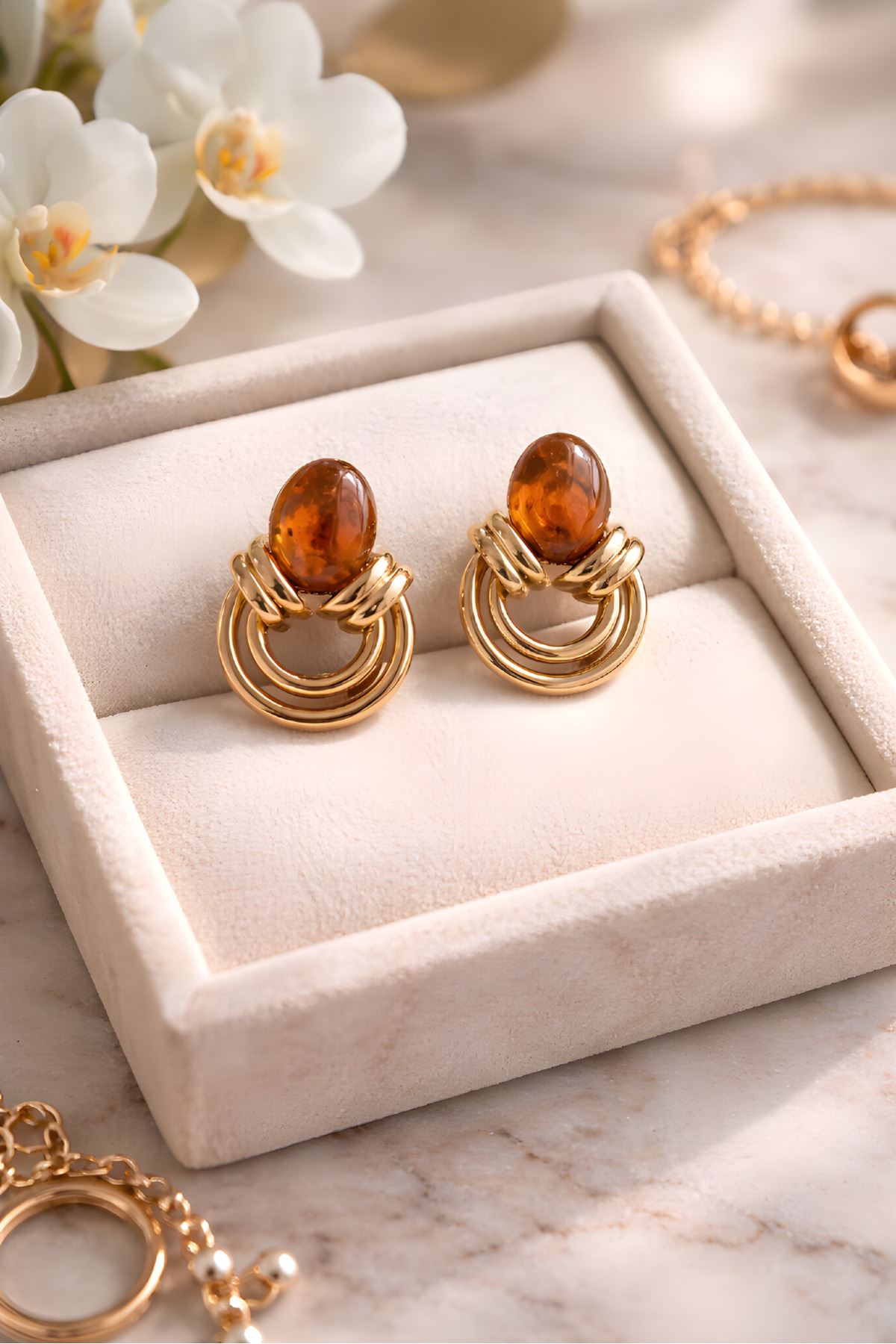 Marka Model, Kahverengi Hafif Gold Küpe