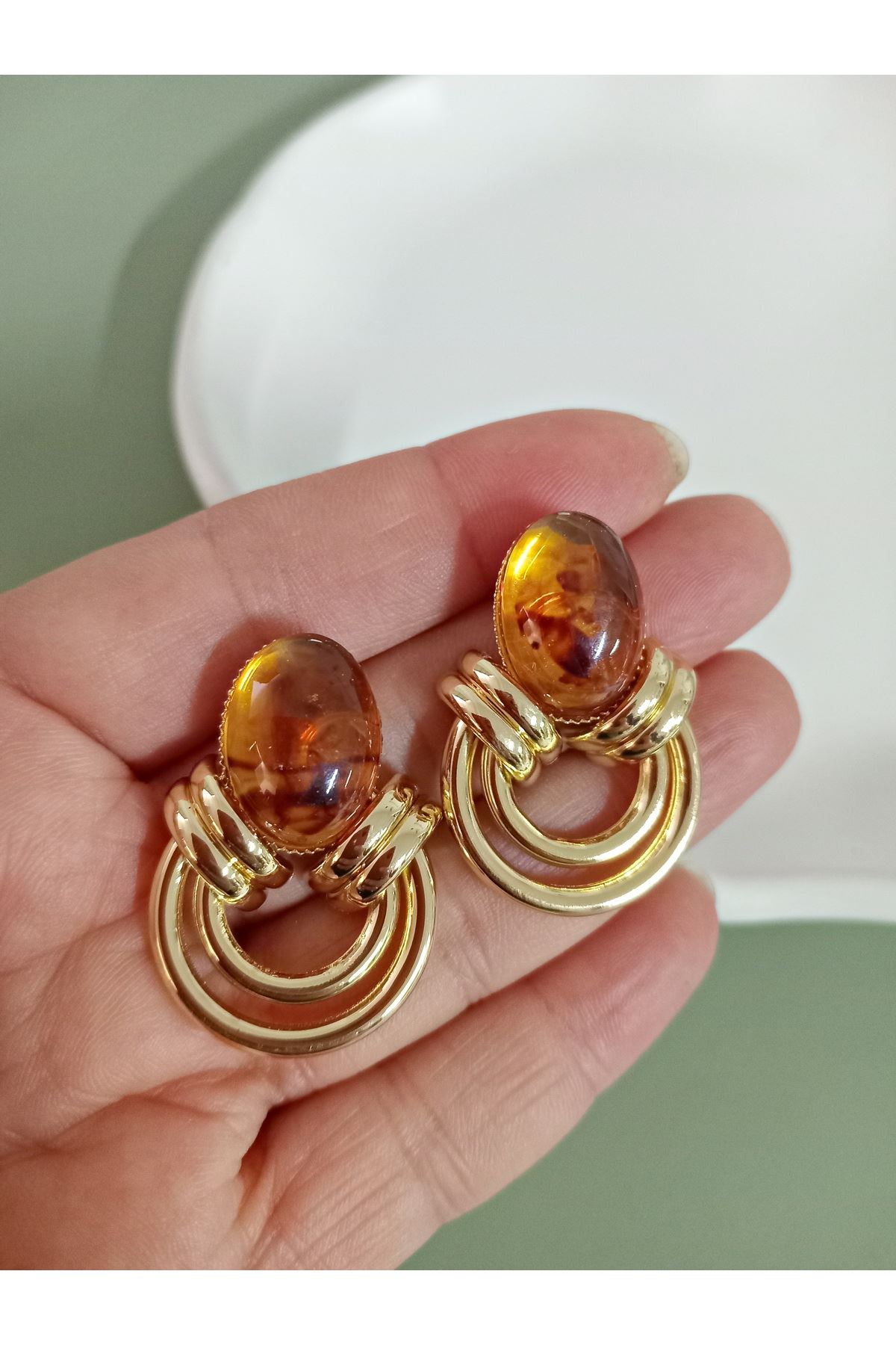 Marka Model, Kahverengi Hafif Gold Küpe