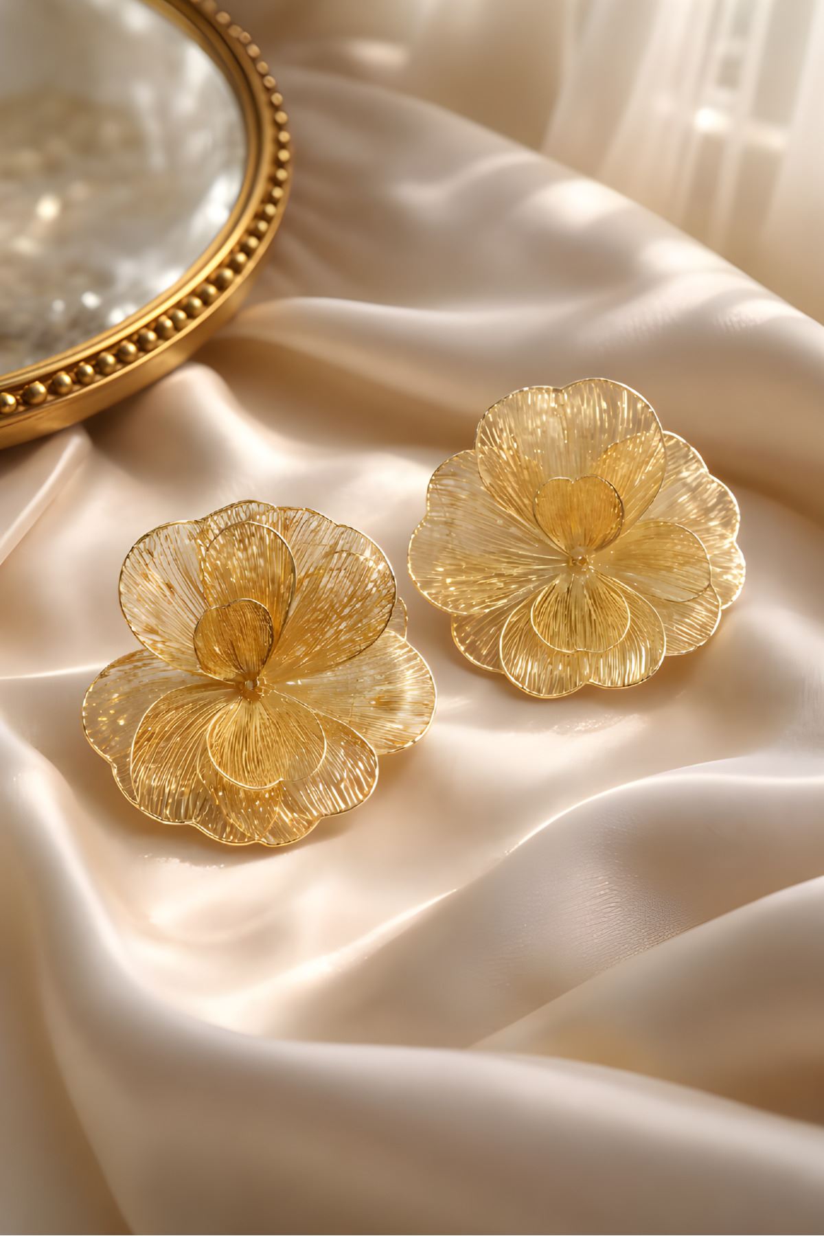 Marka Model, Gold Büyük Tel Çiçek Hafif Küpe
