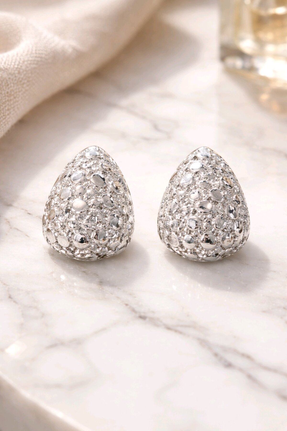 Gümüş Dalgalı Damla Küpe, Uzunluk 1,5cm