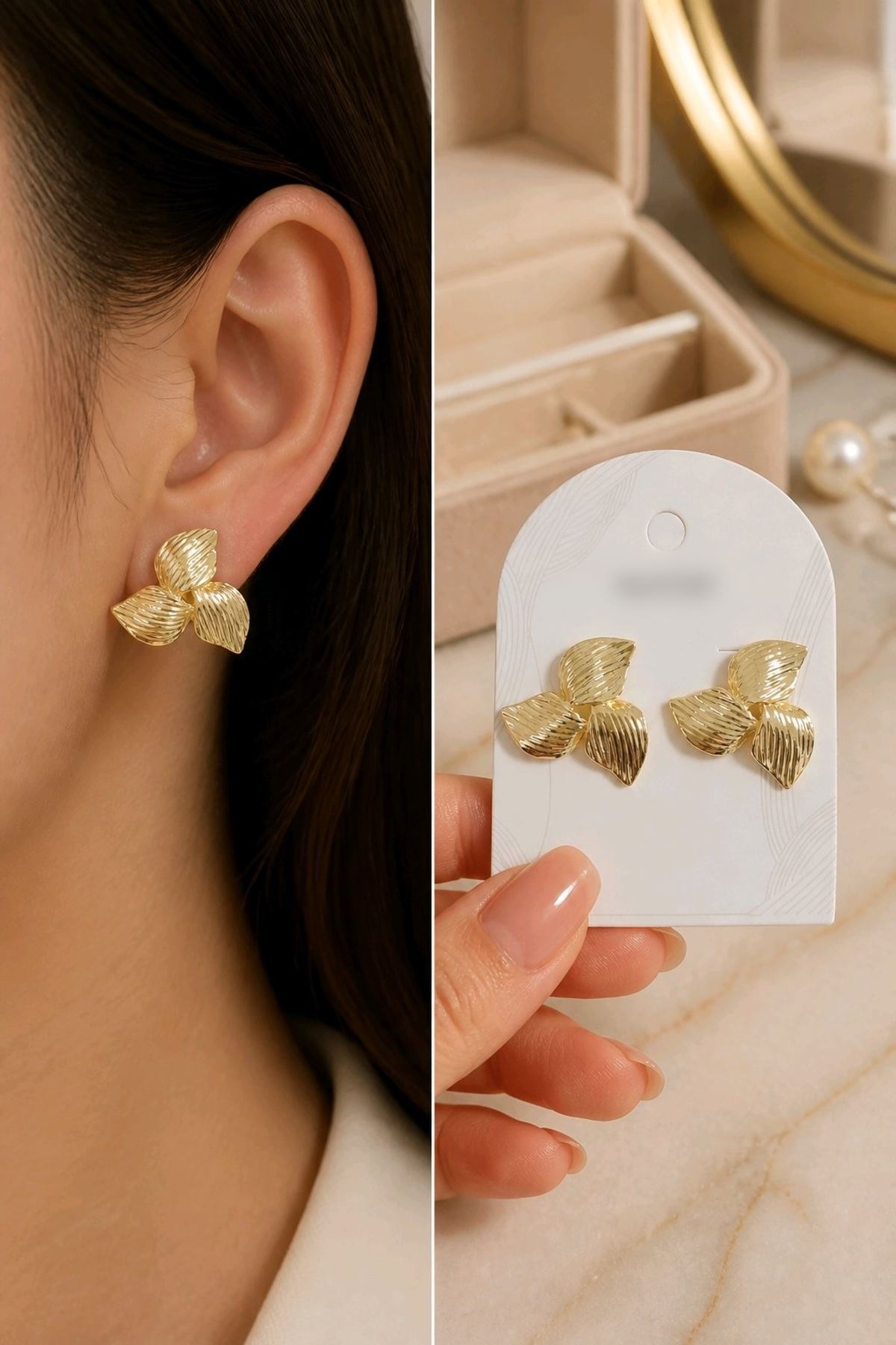 Gold Üç Yapraklı Küpe