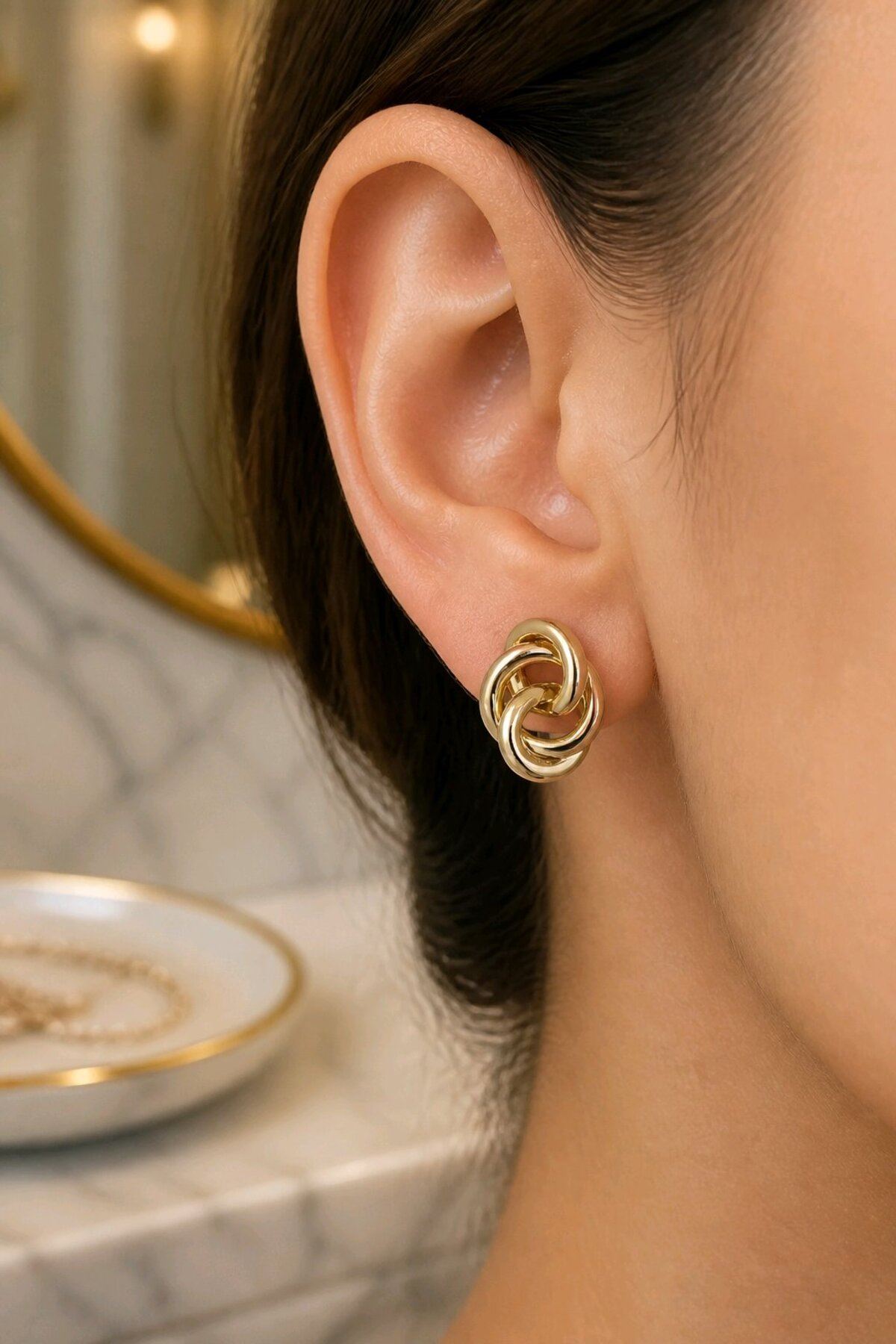 Marka Model, Gold İçiçe Halkalar Küçük Küpe