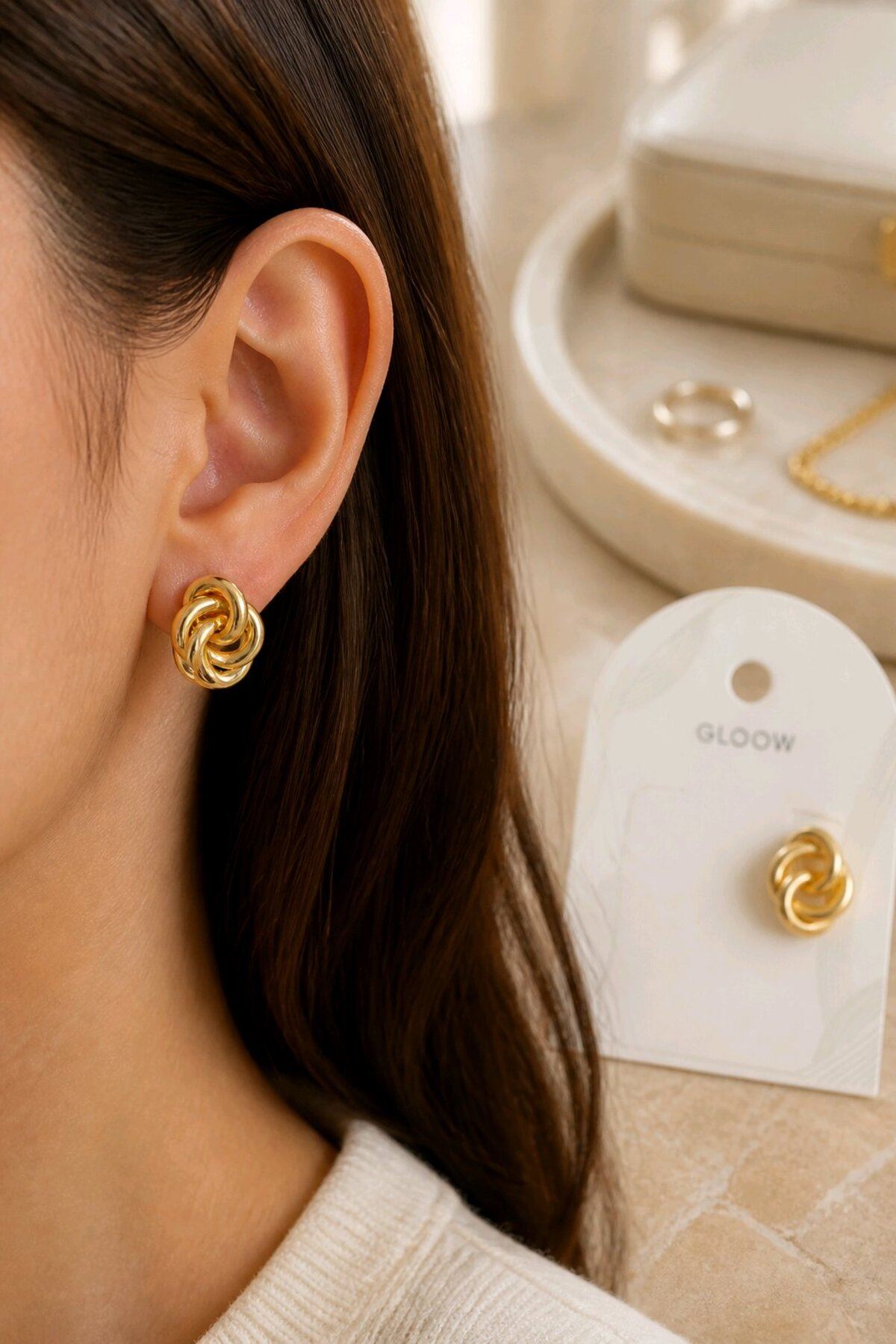 Marka Model, Gold İçiçe Halkalar Küçük Küpe