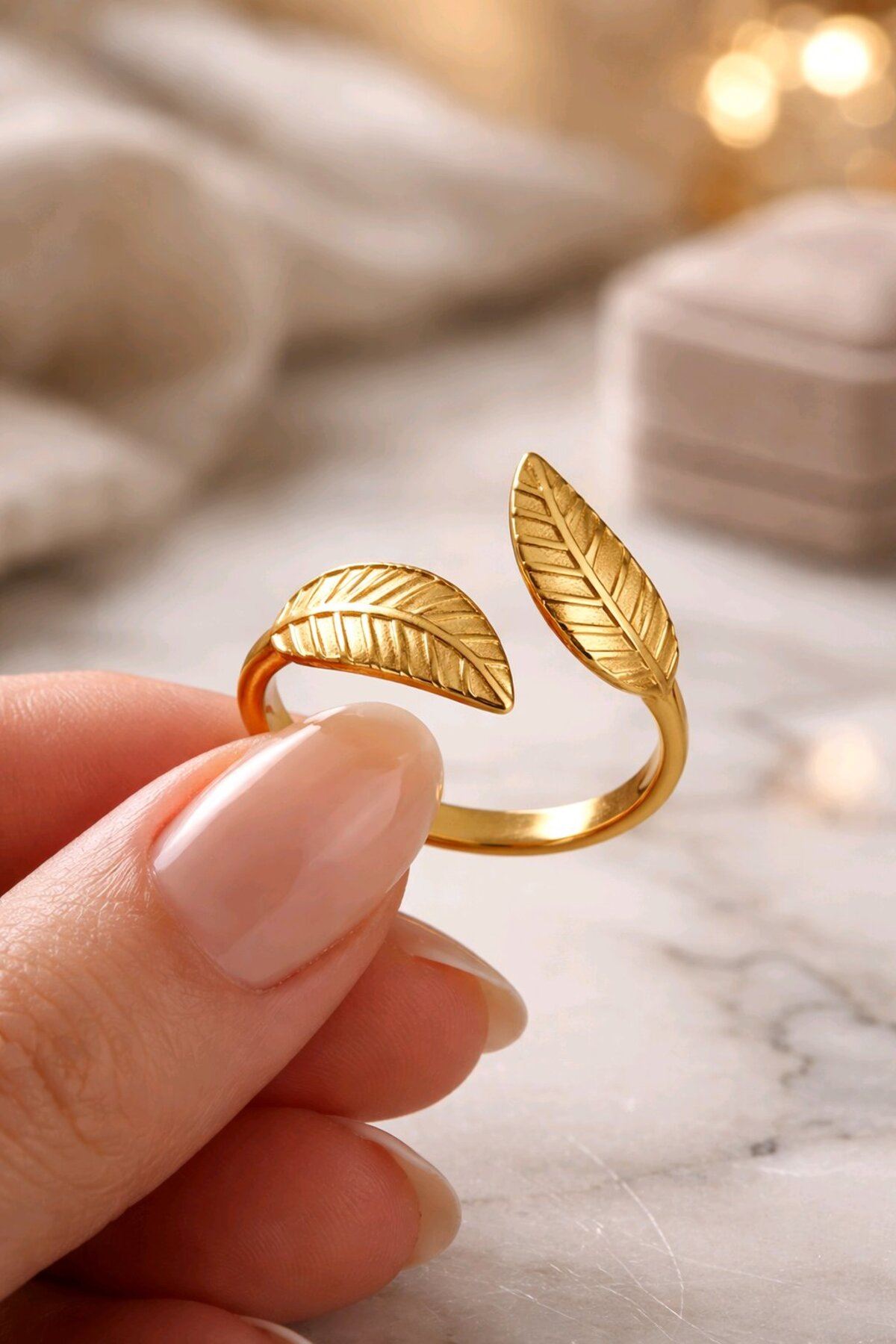 Çelik Gold Yaprak Yüzük, Ayarlanabilir