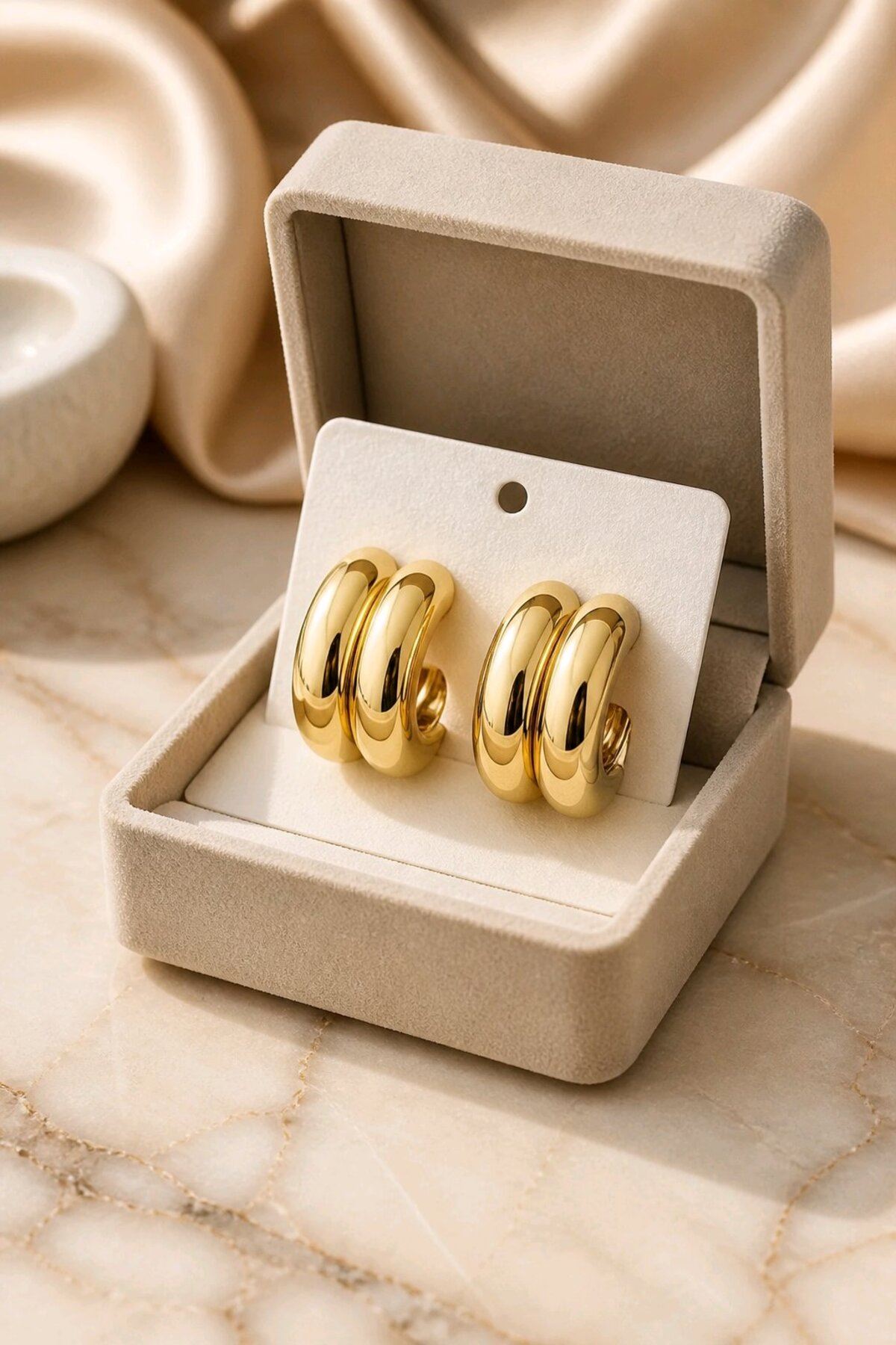 Gold Çiftli Halka İthal Küpe