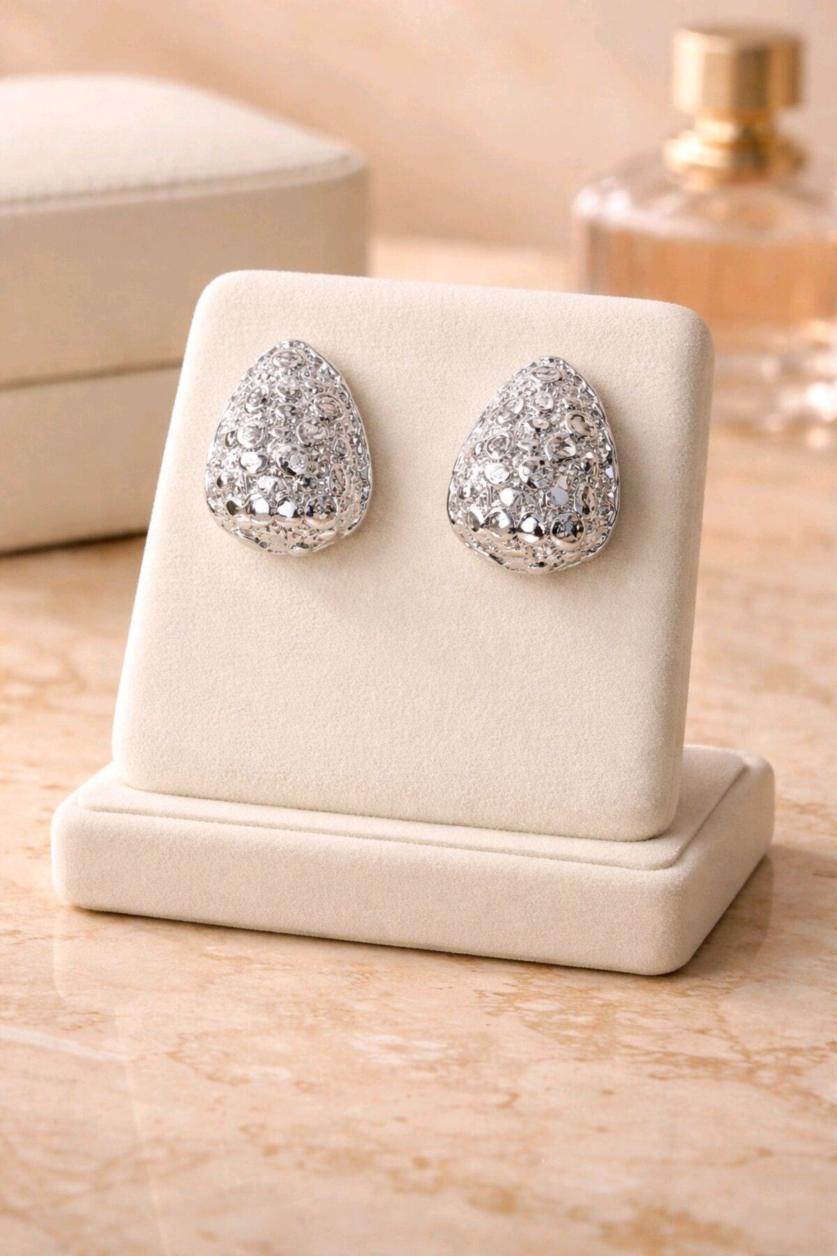 Gümüş Dalgalı Damla Küpe, Uzunluk 1,5cm