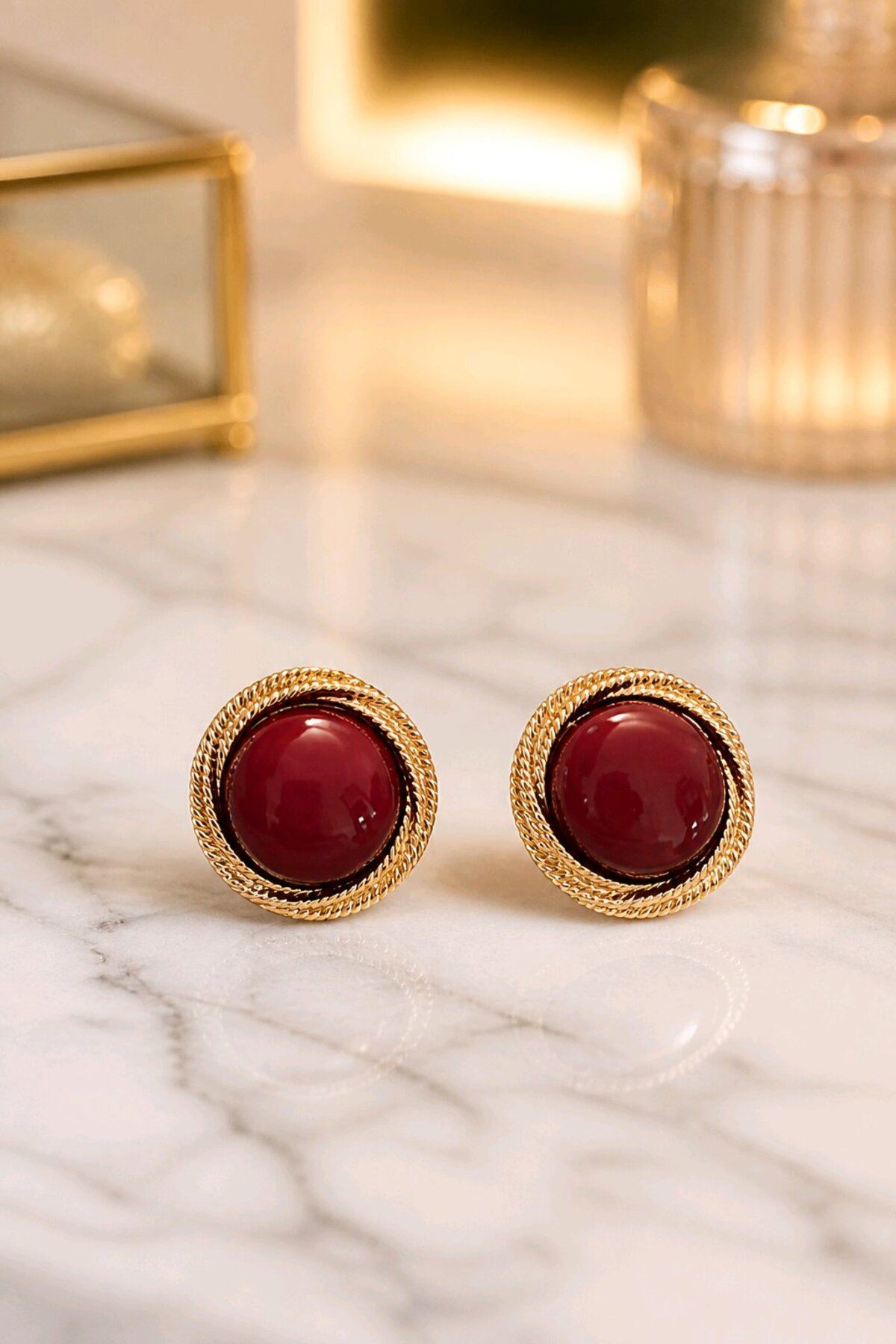 Çelik Bordo Gold Basic Küpe, Çap:2cm