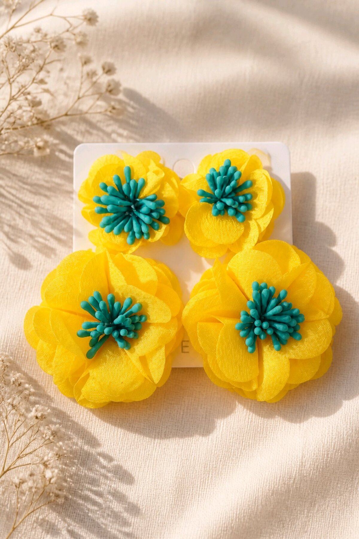 Sarı Kumaş Sallantılı Küpe, Uzunluk:8cm